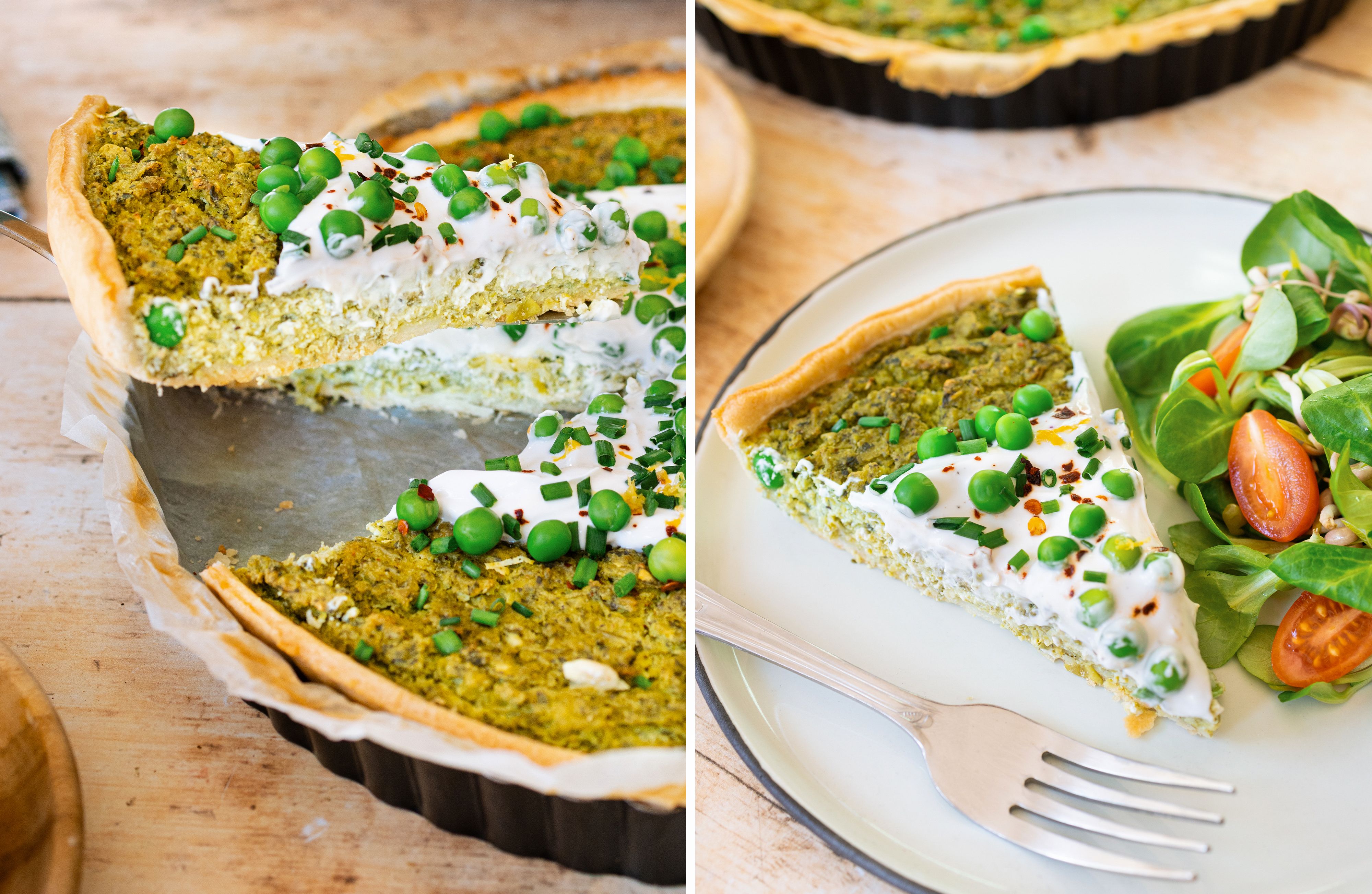 R1048 Vegane Quiche mit Erbsen, Spinat und Kräutern