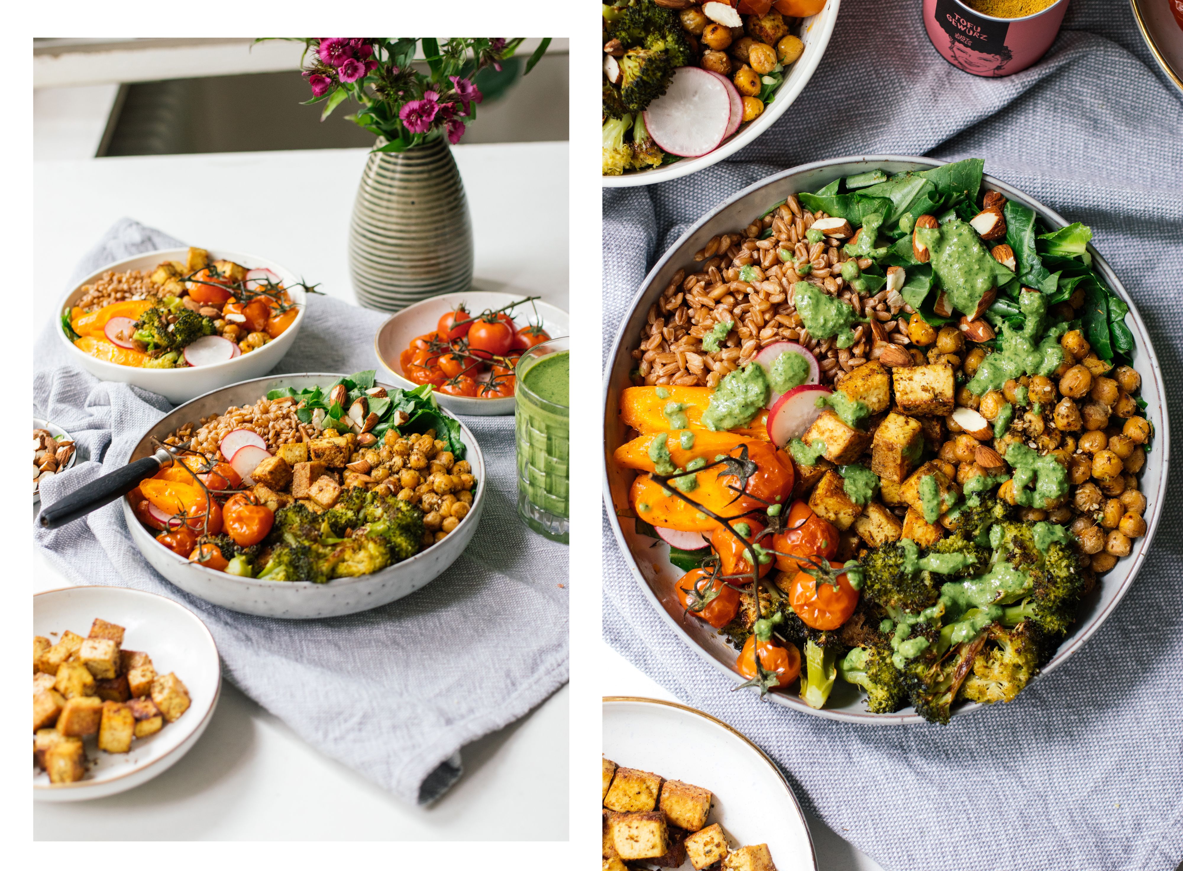R393 Salat Bowl mit Tofu und Möhrengrün Dressing