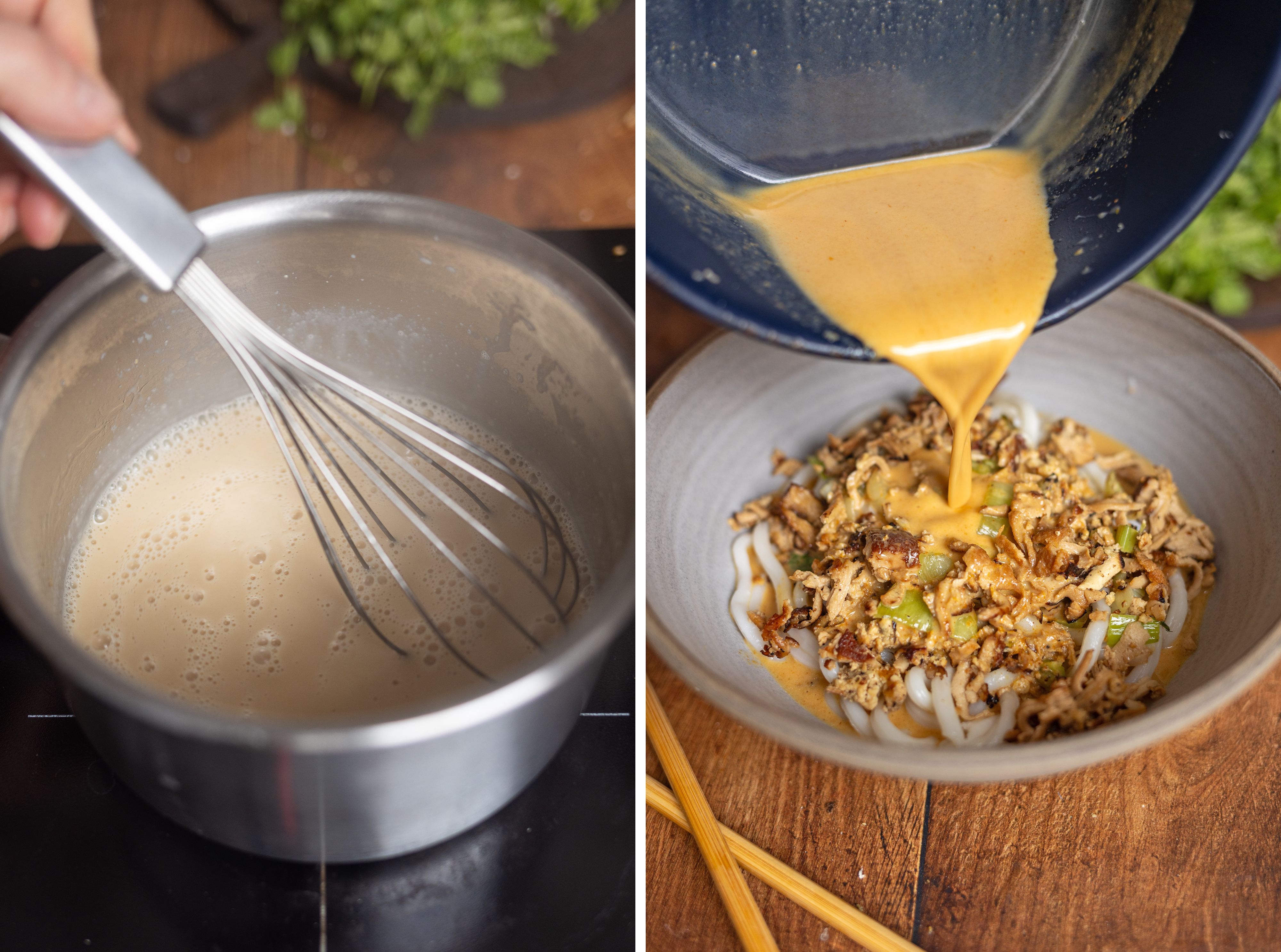 R1022 Curry mit Udonnudeln, Tofu und gebratenem Mais