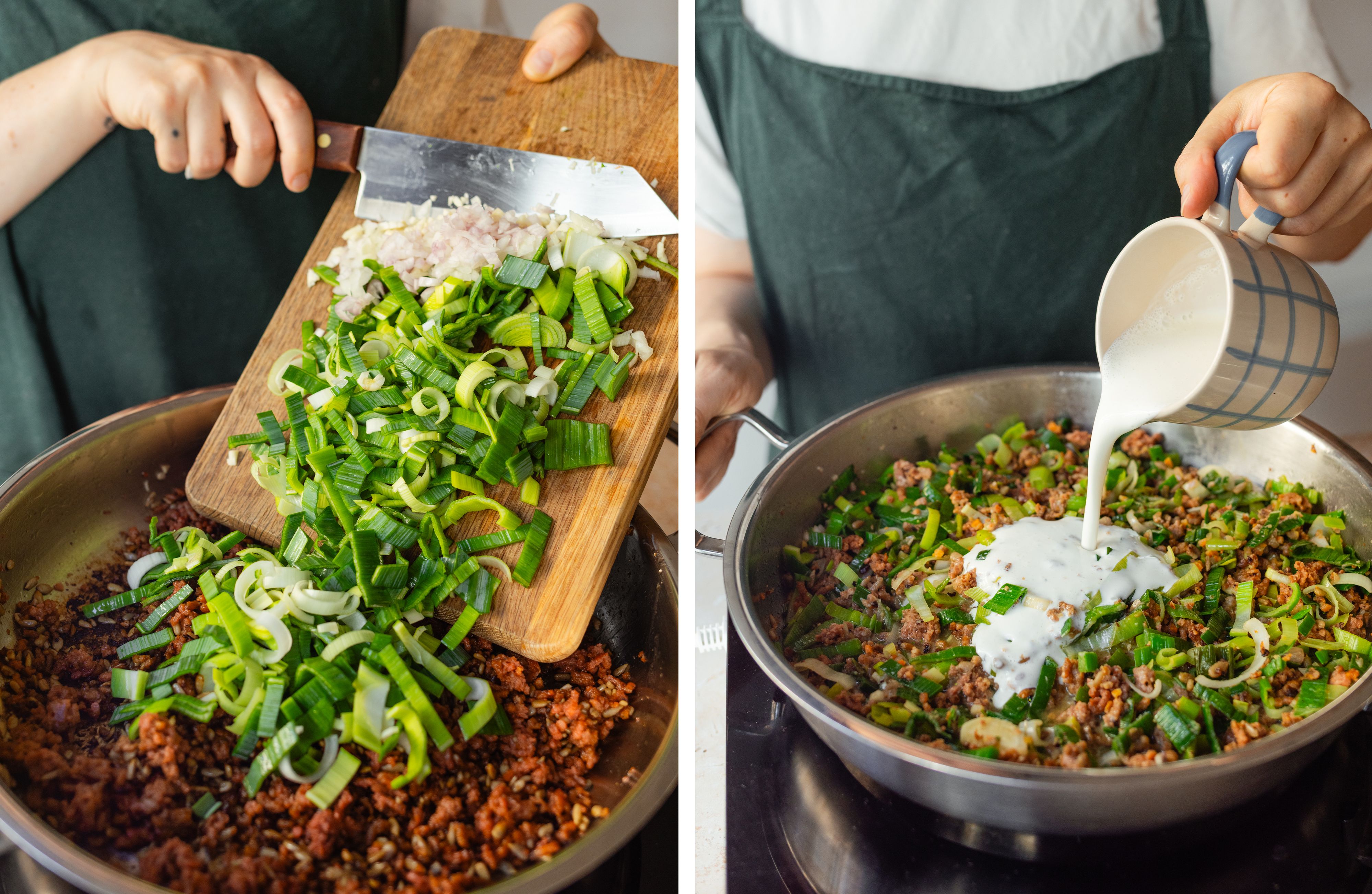 R950 Pasta with Cheese-Leek and vegan meat 