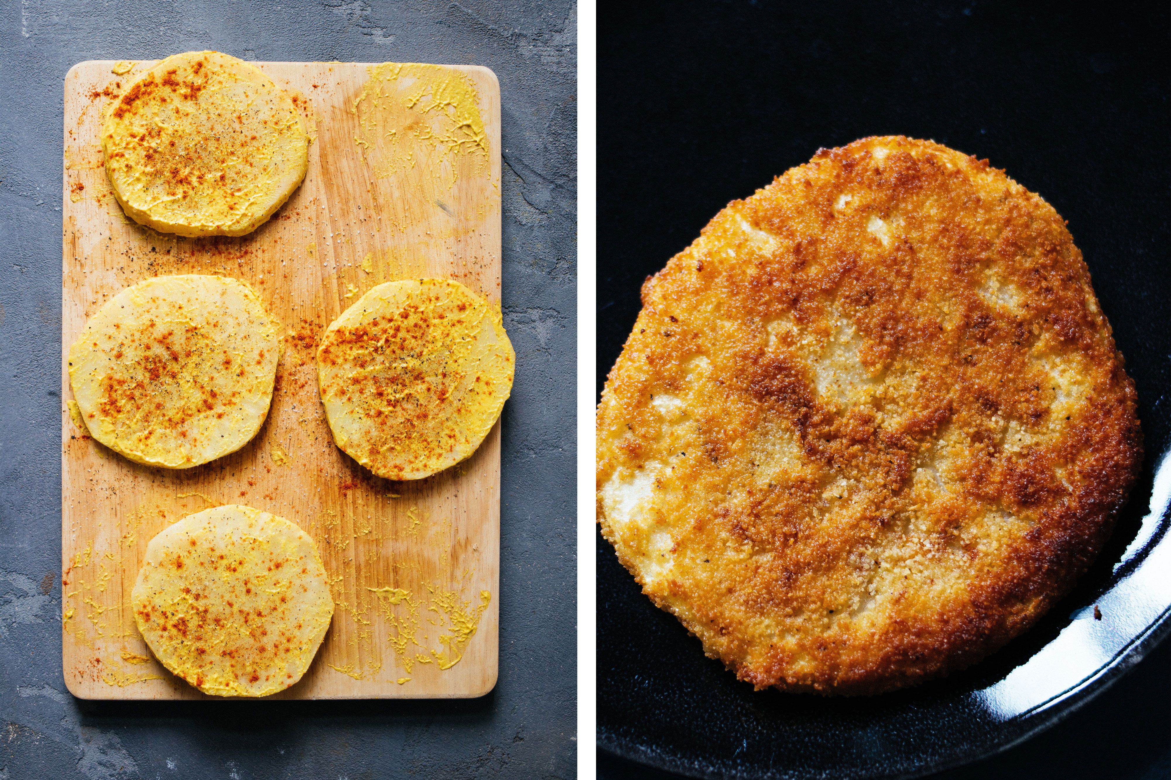 R240 Vegan sauce hollandaise with asparagus & celery root schnitzel