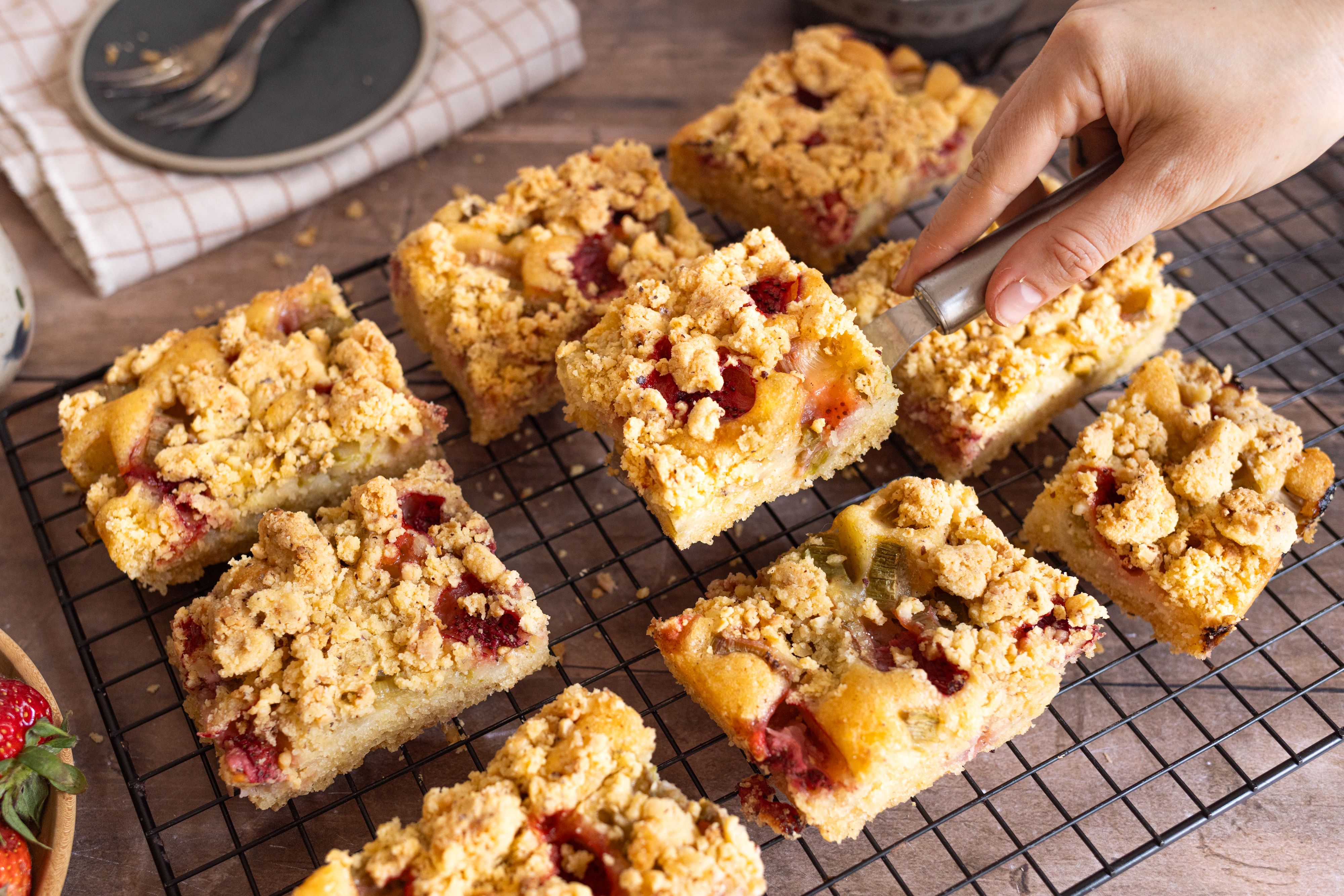 Juicy Gluten-Free Rhubarb and Strawberry Sheet Cake