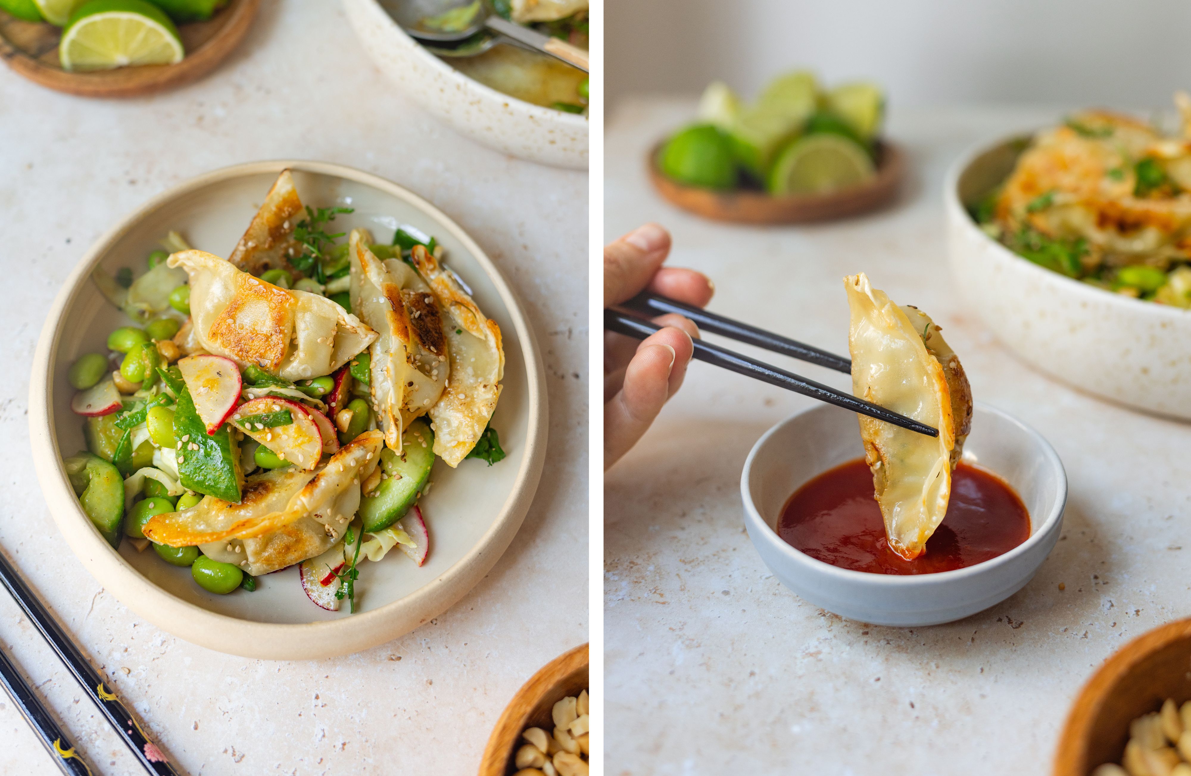 R963 Knuspriger Dumpling Salat mit Currydressing