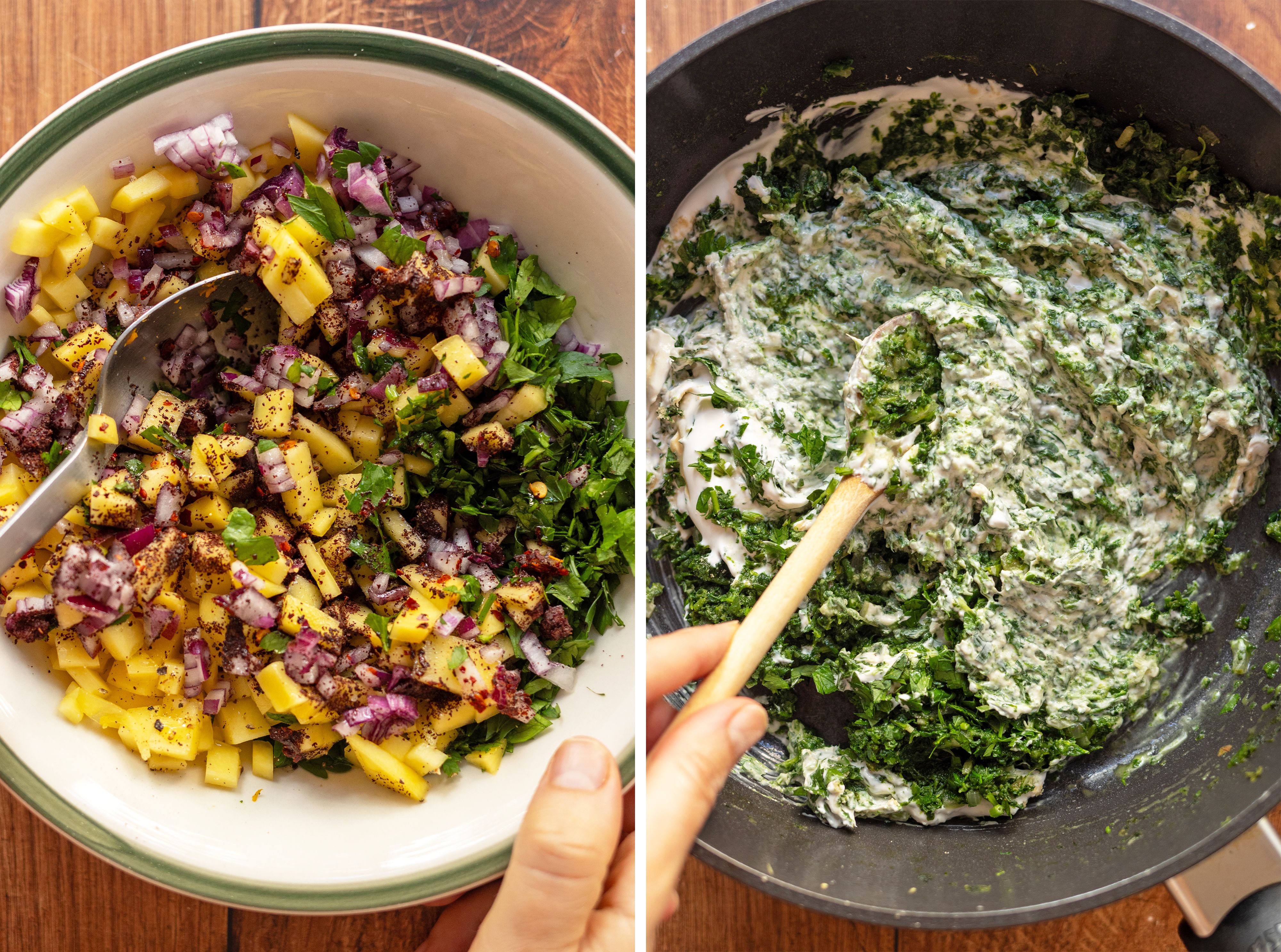 R992 Kürbis und Tempeh aus dem Ofen mit würzigem Rahmspinat und Mango-Salsa