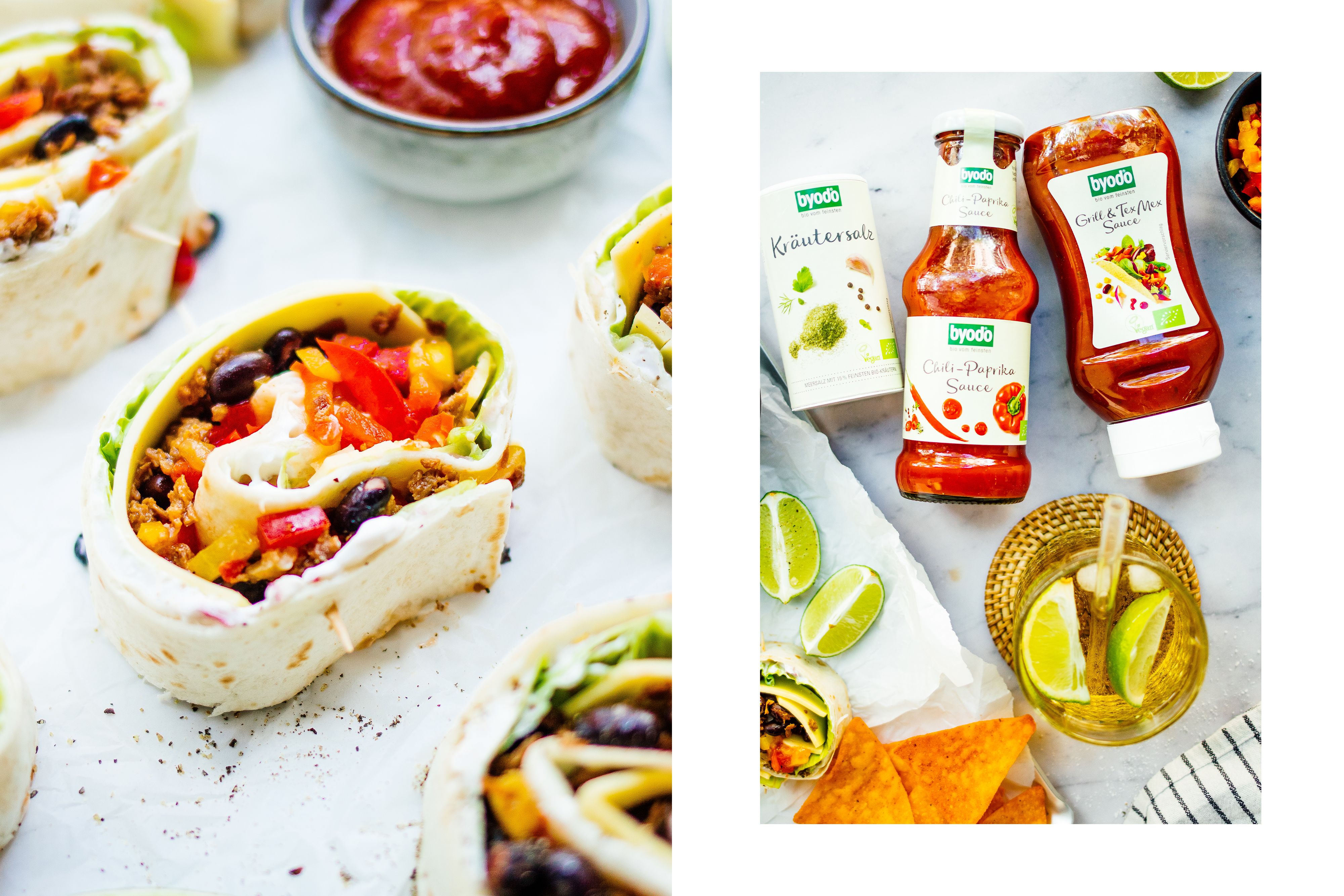 R616 Vegane Wrap-Röllchen mit Bohnen & „Hack“