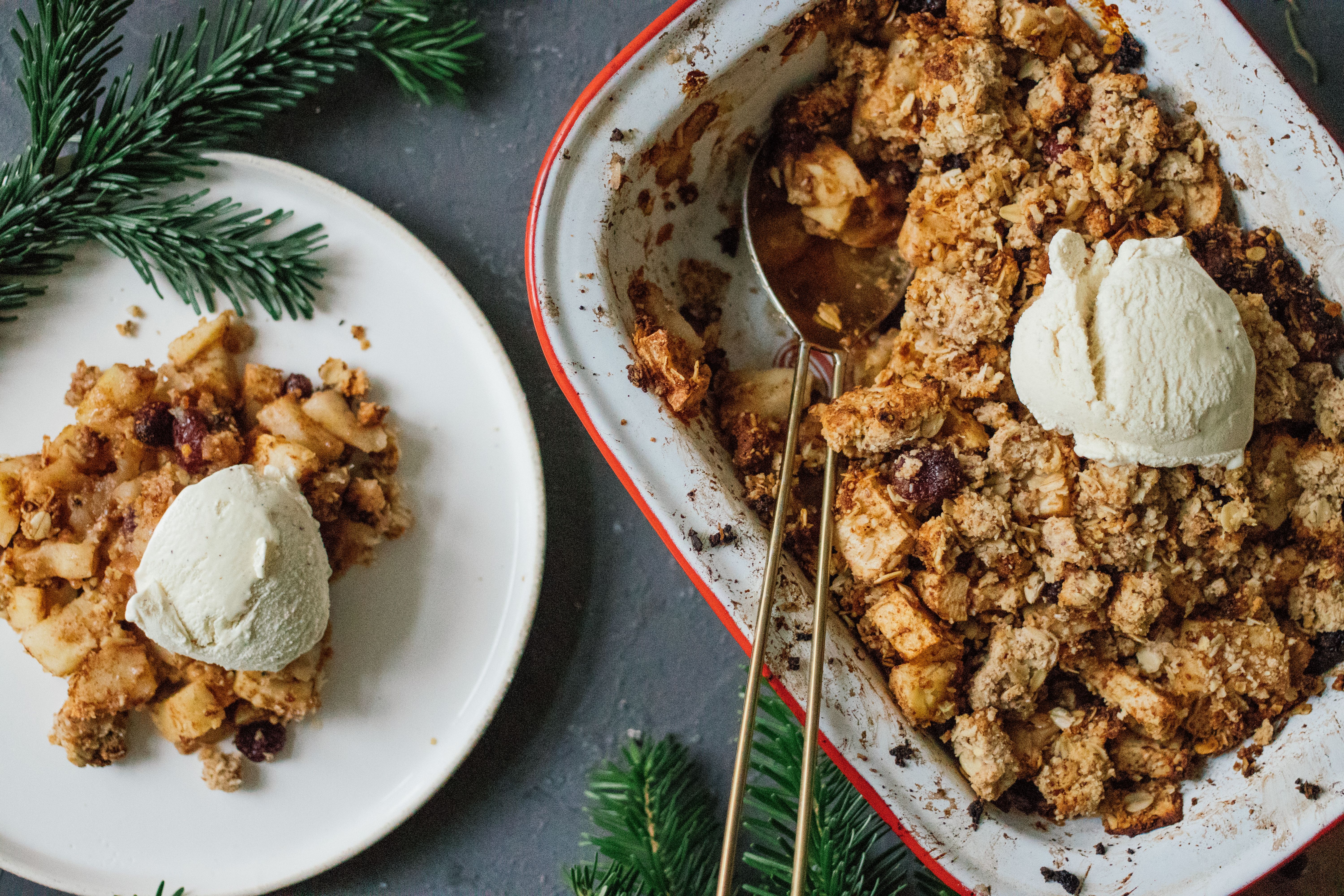 Vegan Baked Apple Crumble with Marzipan Crumbles