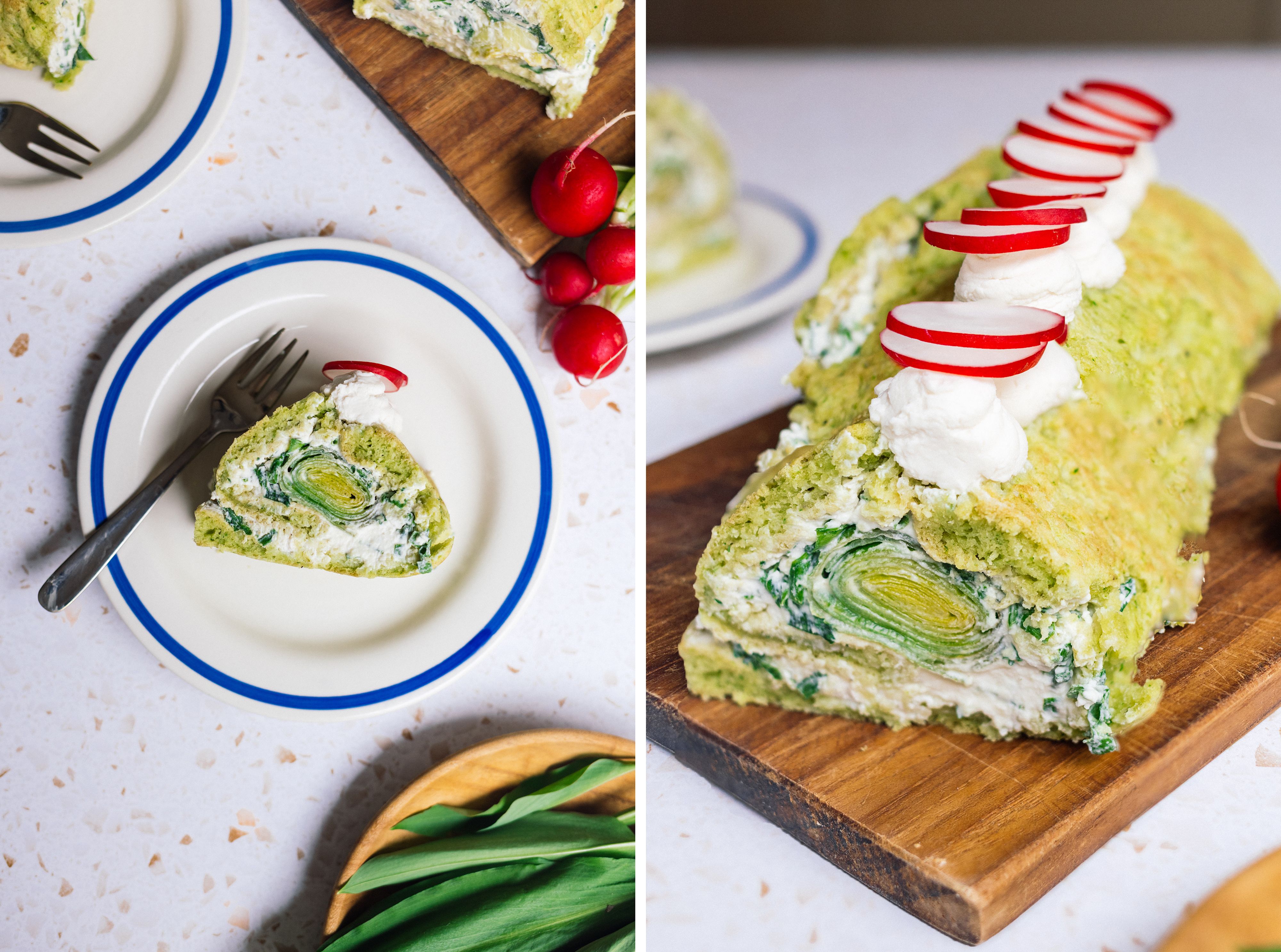 R964 Herzhafte Lauch-Frischkäse-Biskuitrolle