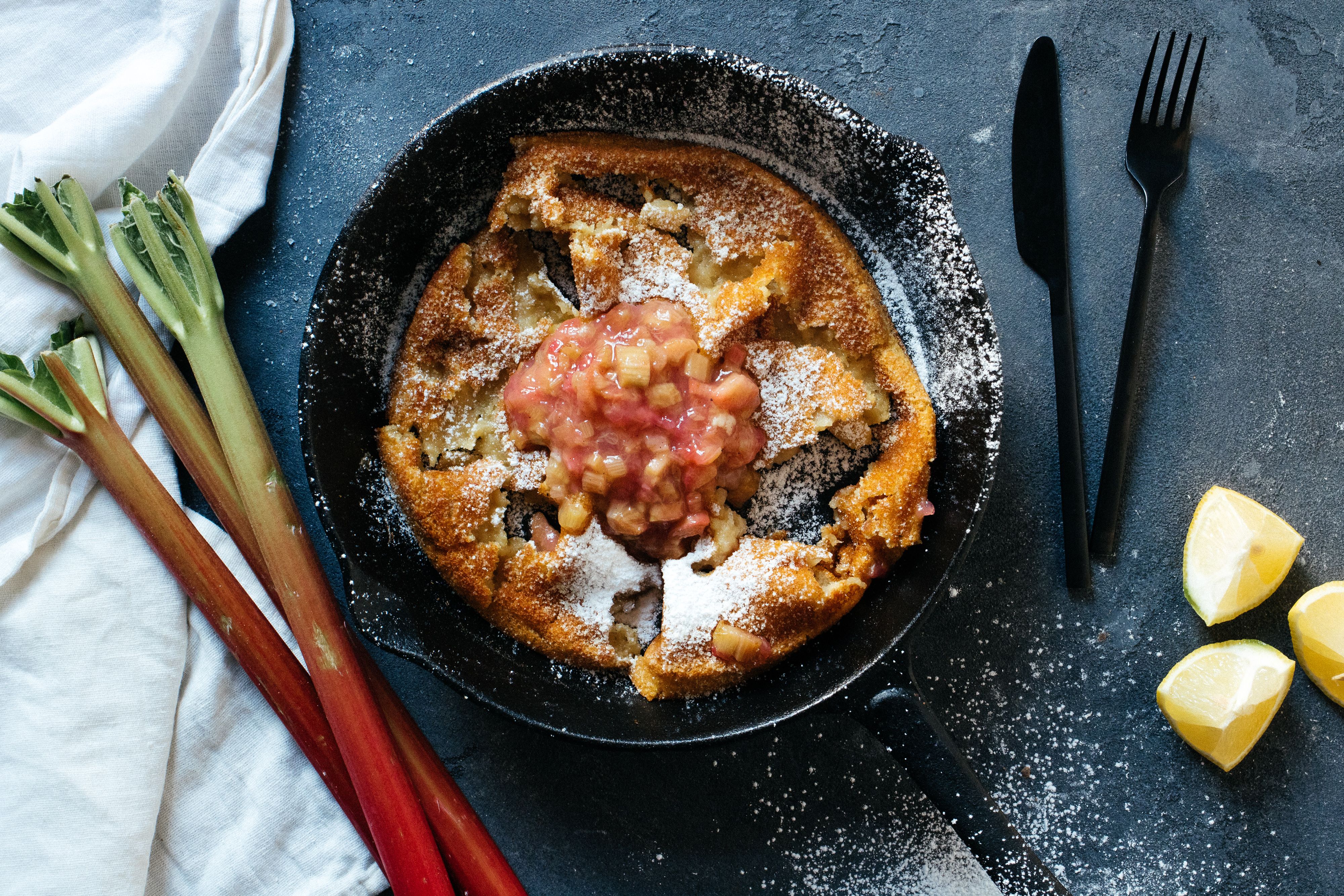 Vegan Dutch Baby with Rhubarb Compote