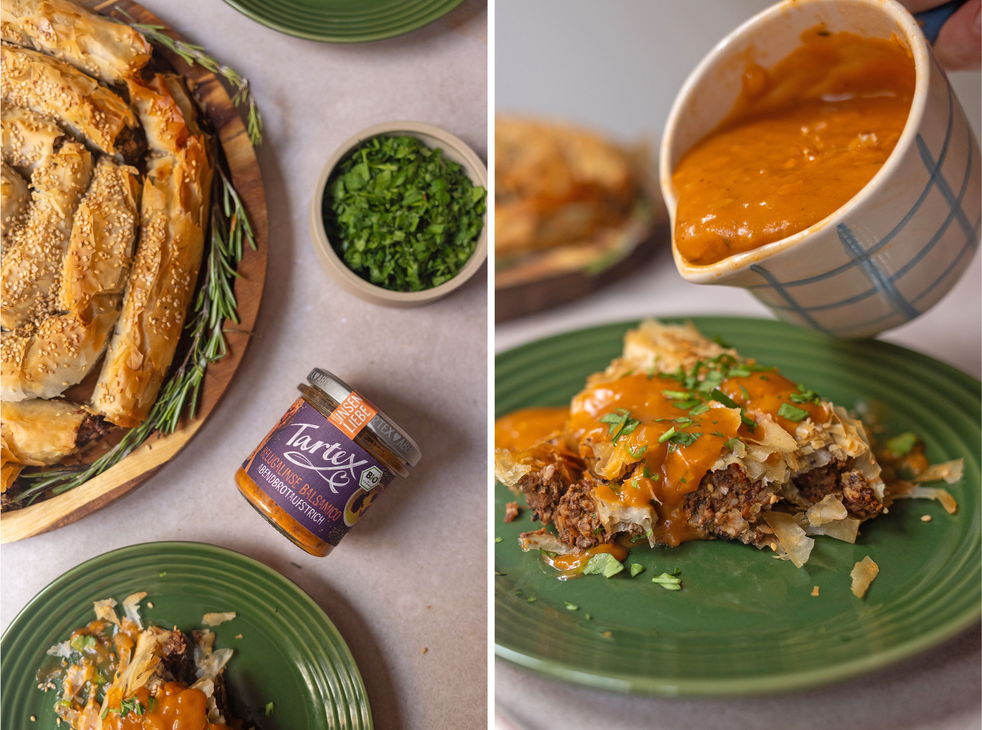 R1010 Veganer Nussbraten-Strudel mit schneller brauner Soße
