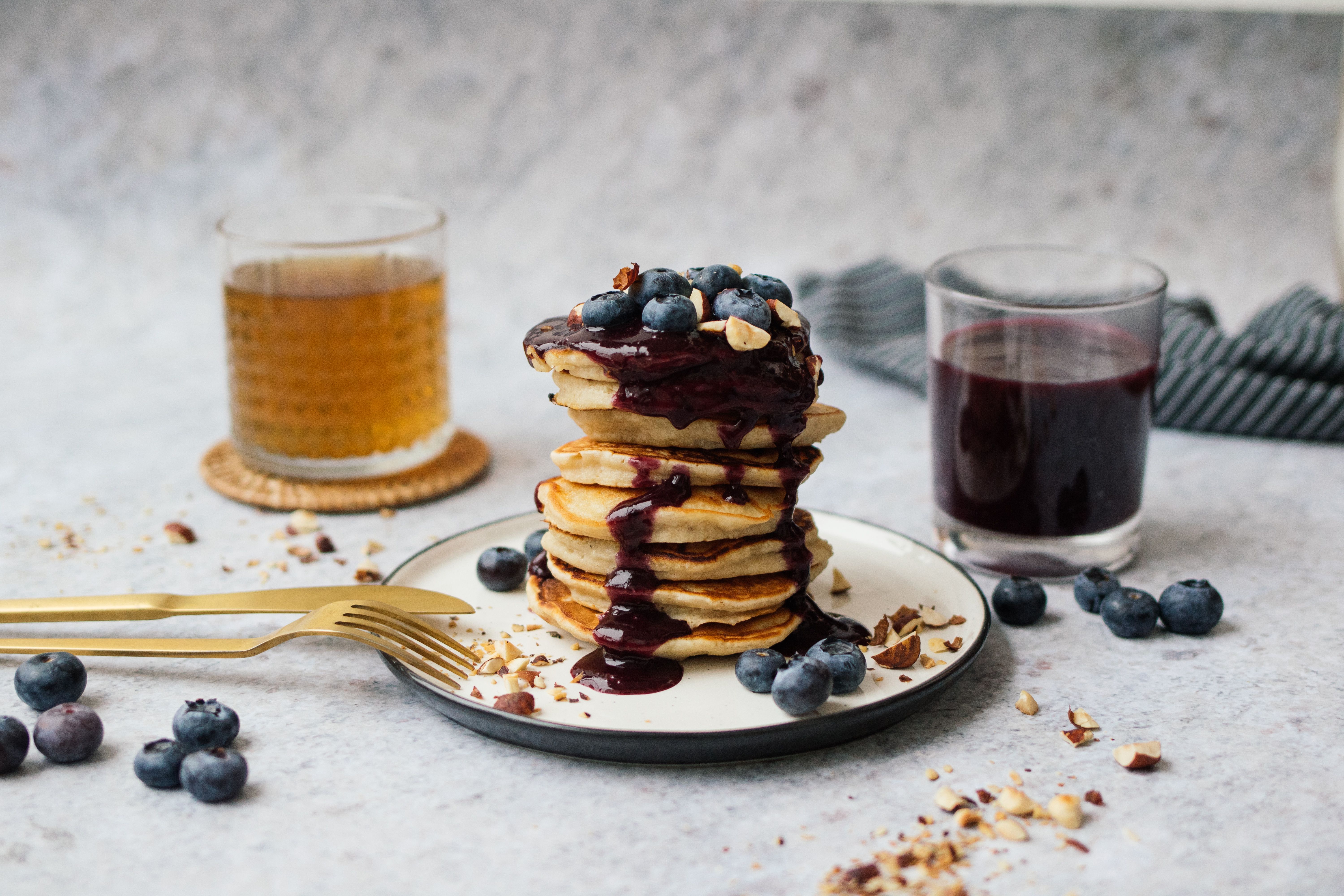 Vegan Banana Pancakes with Blueberry Sauce