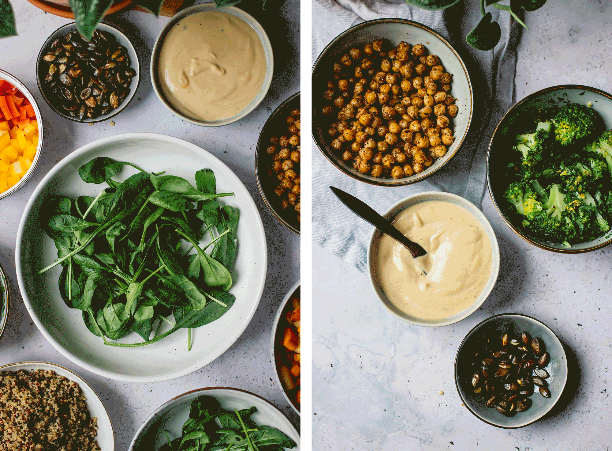 R608 Veggie Bowl with Quinoa, Lentils, Sesame Dressing, and Crispy Chickpeas