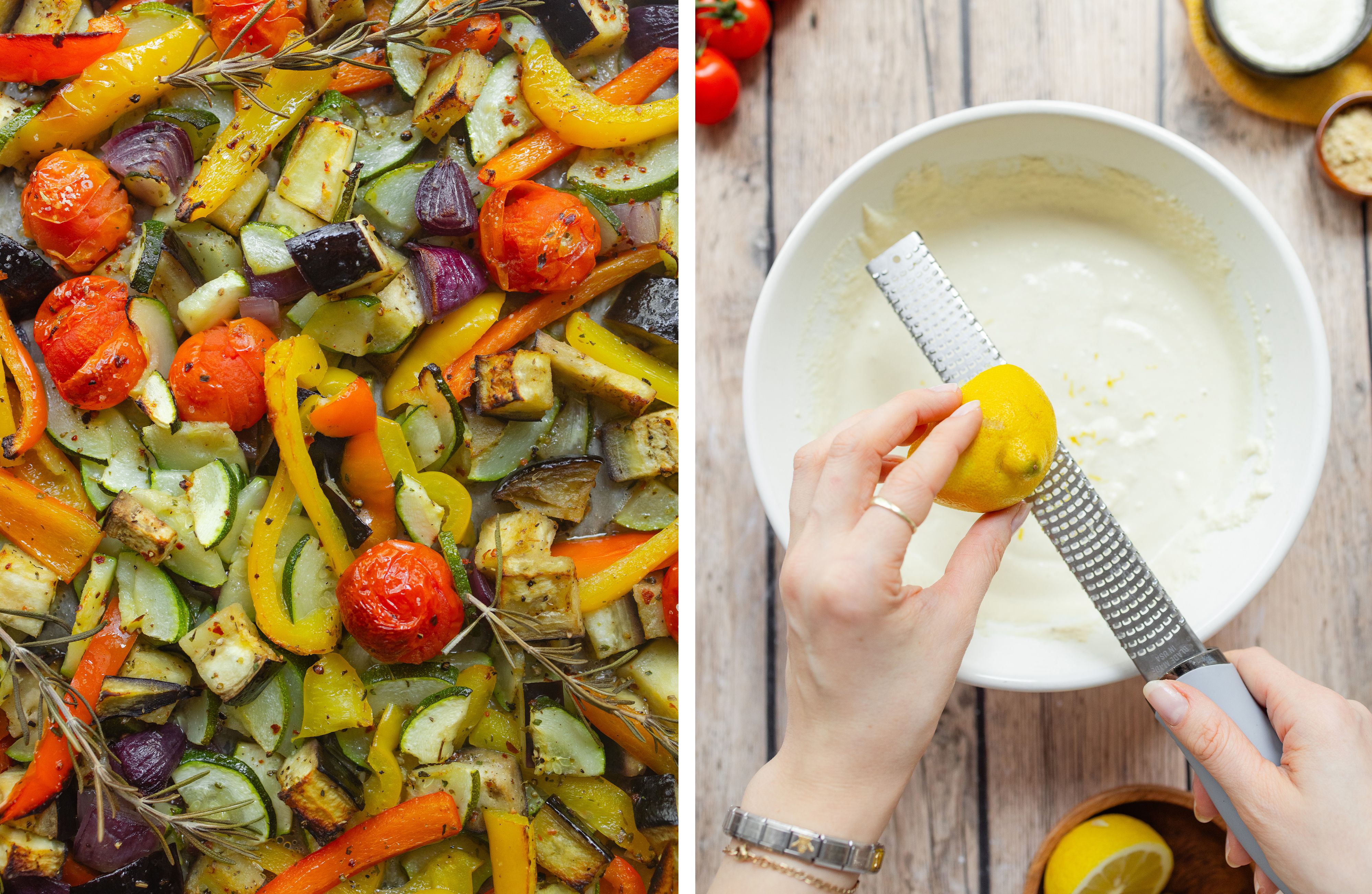 R948 Vegane Ofengemüse-Pasta mit Zitronen-Ricotta-Creme