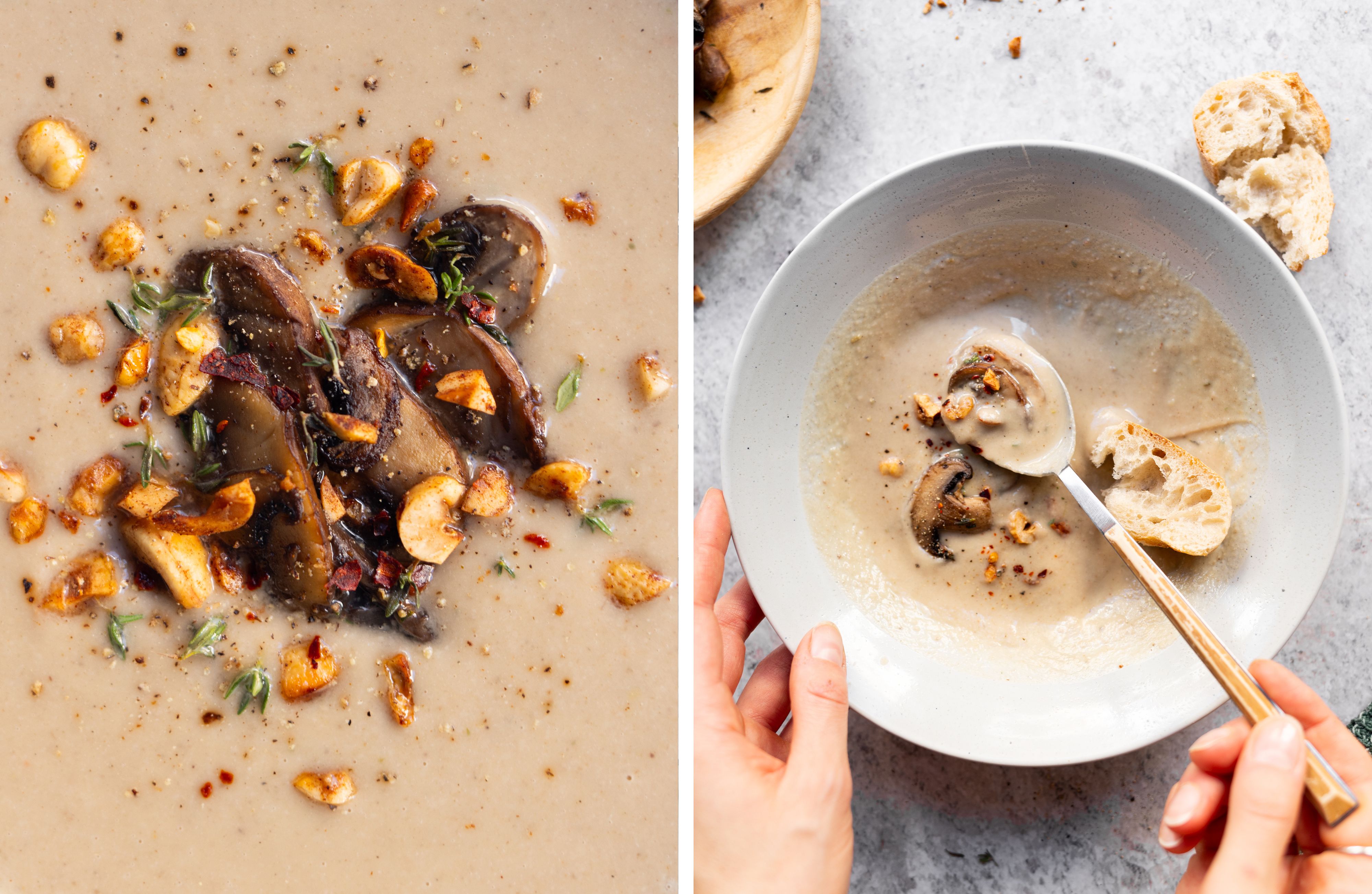 R930 - Vegan Chestnut Soup with roasted Mushrooms and spicy Nut Topping