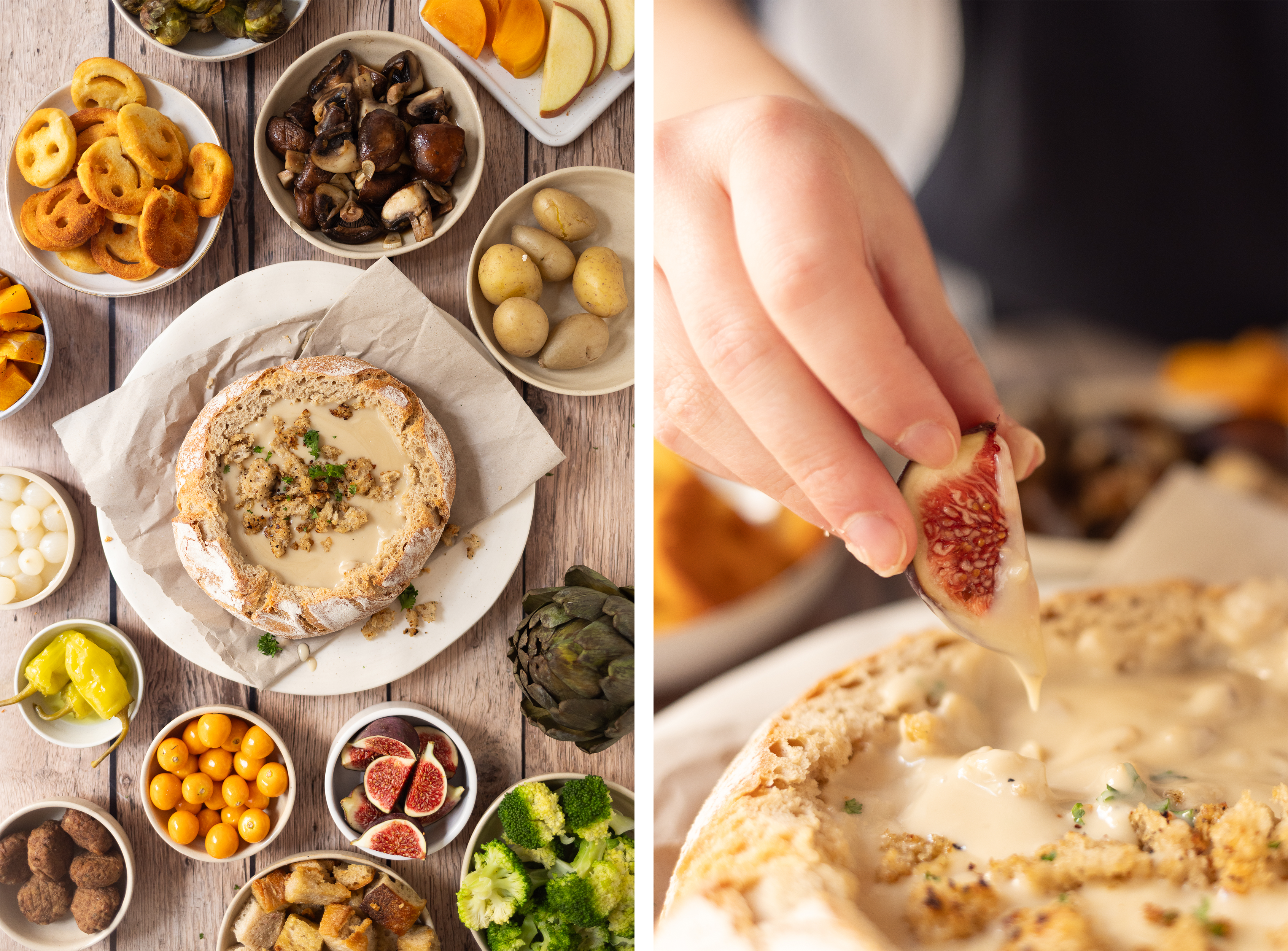 R857 Käsefondue aus dem Brot mit knusprigem Topping