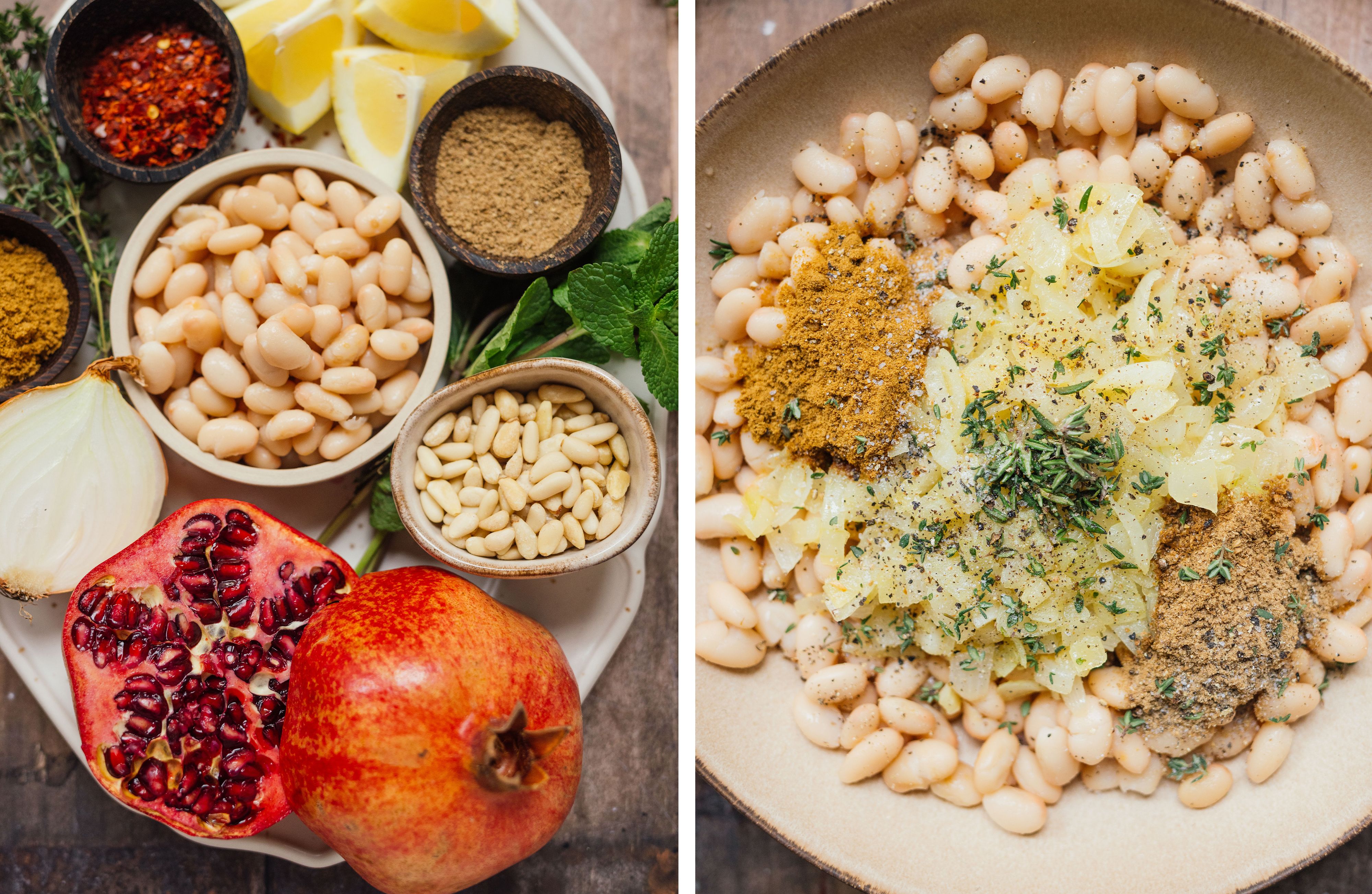 R891 Vegane Köfte auf weißem Bohnen-Püree