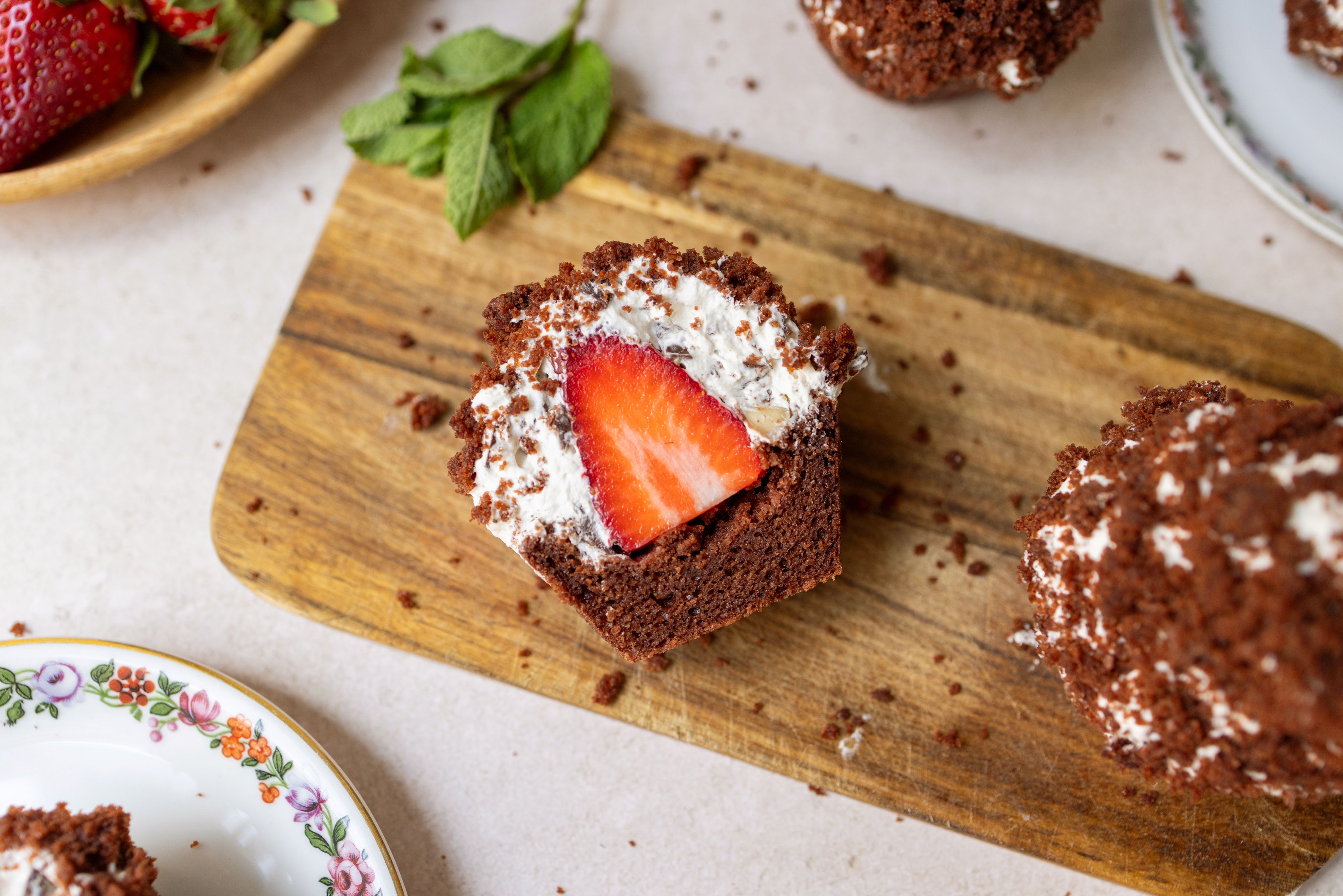 Vegan Gluten-Free Strawberry and Cream Chocolate Muffins