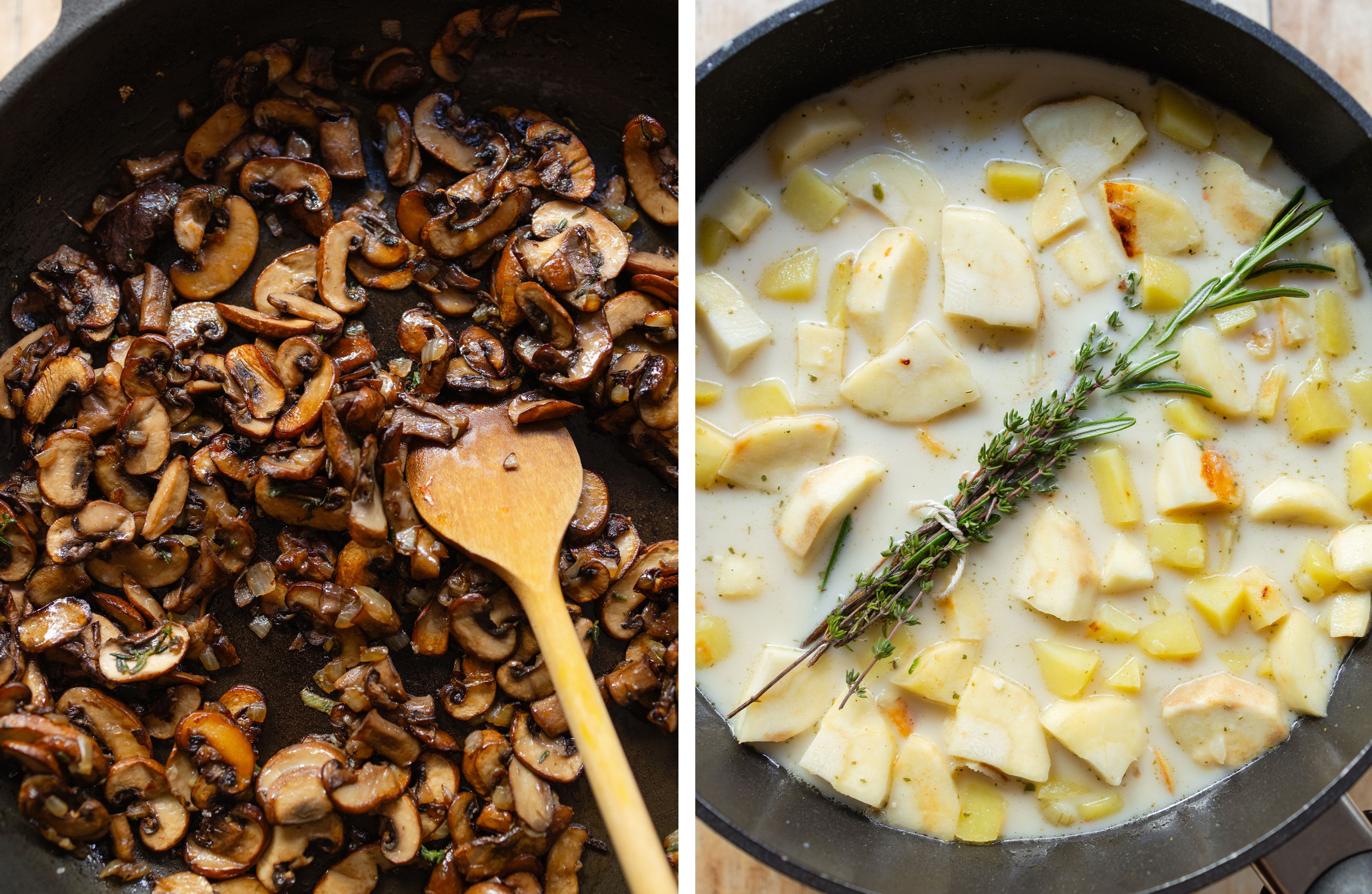 R993 Knusprige Tempehschnitzel mit Kartoffel-Pastinaken-Püree und Pilzsoße