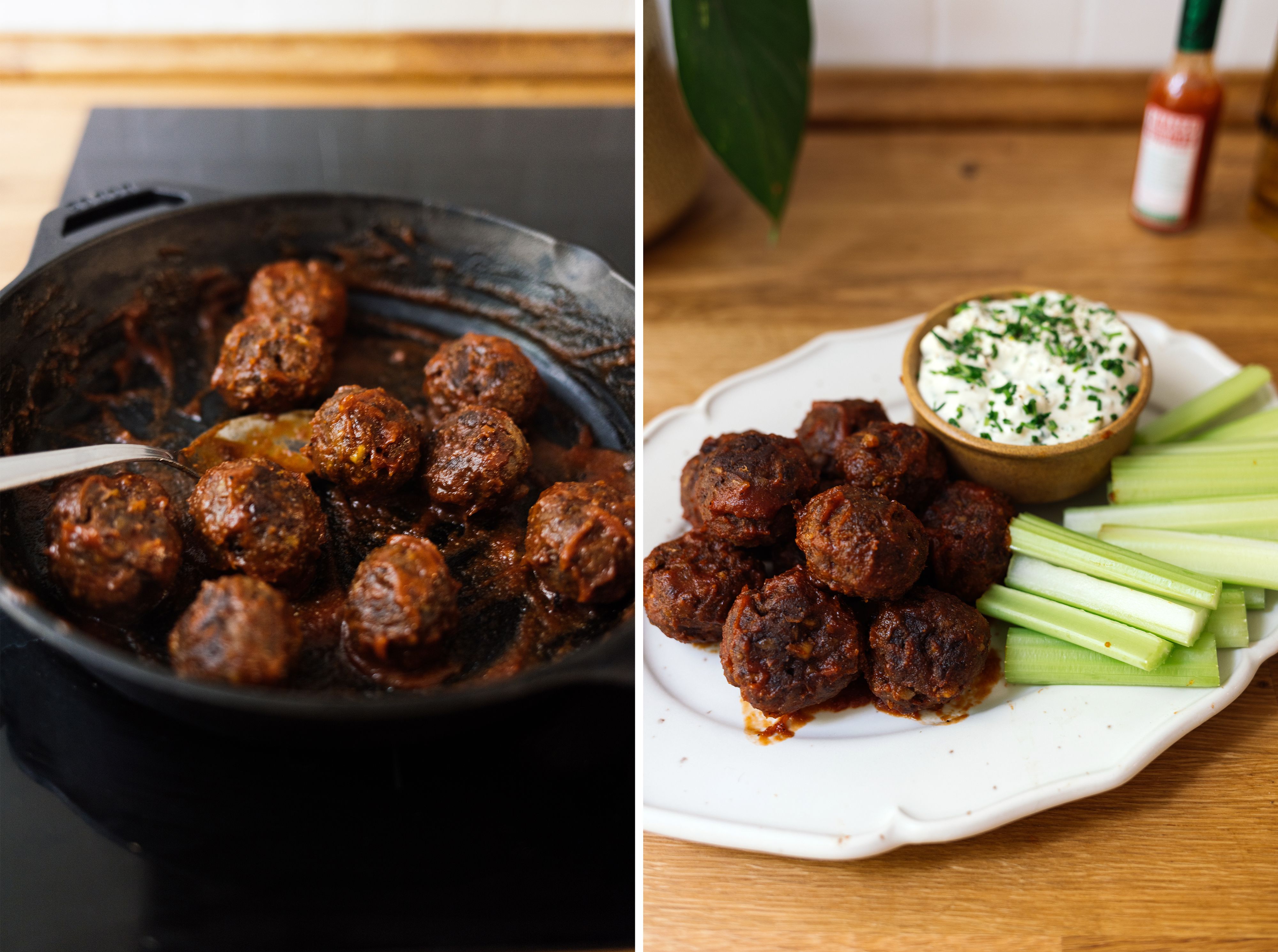 R735 Vegan Buffalo Meatballs with Chive Dip