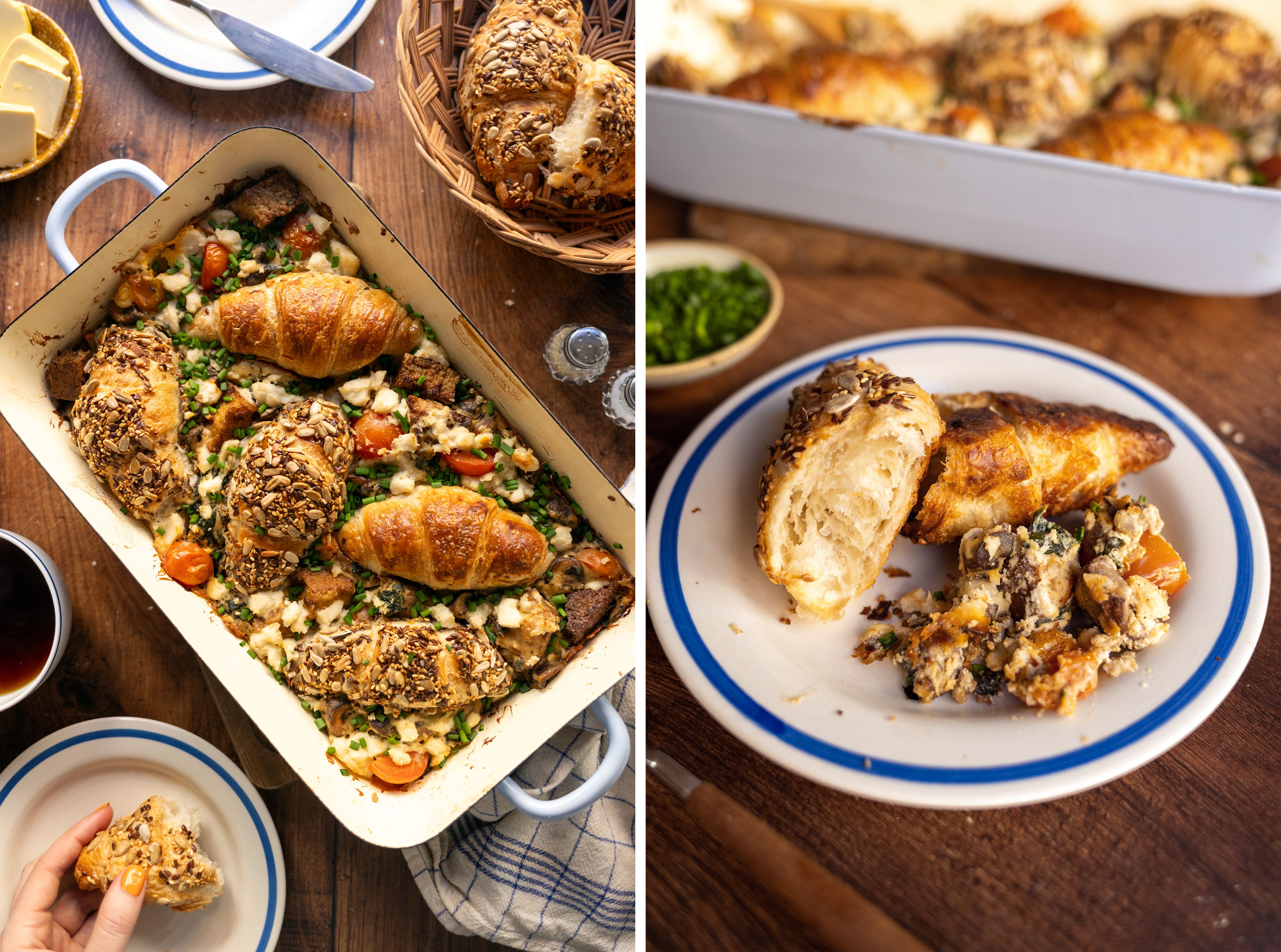 R962 Herzhafter veganer Croissant-Auflauf 