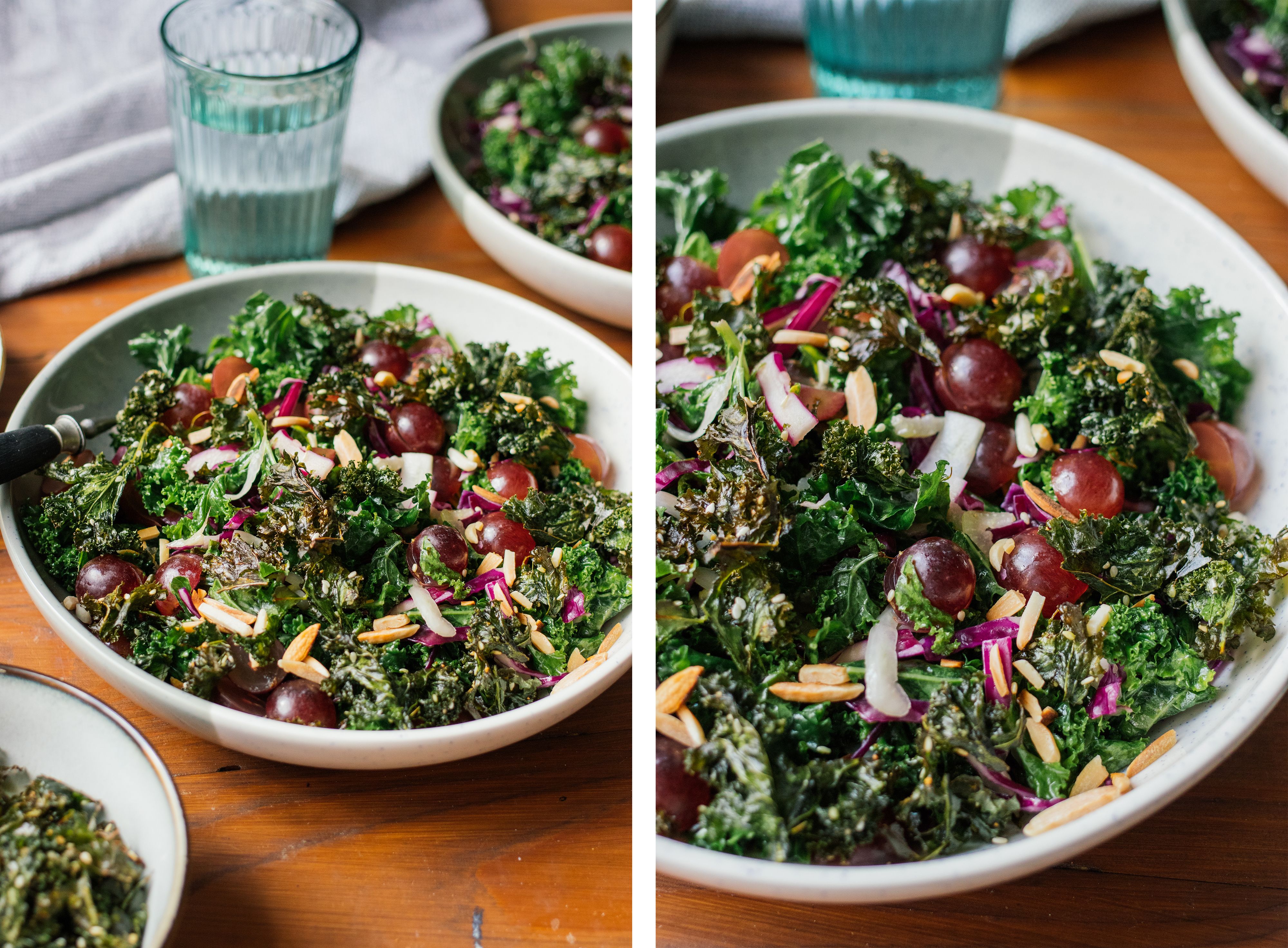 R596 Veganer Grünkohlsalat mit Sesamdressing und knusprigen Grünkohl-Chips