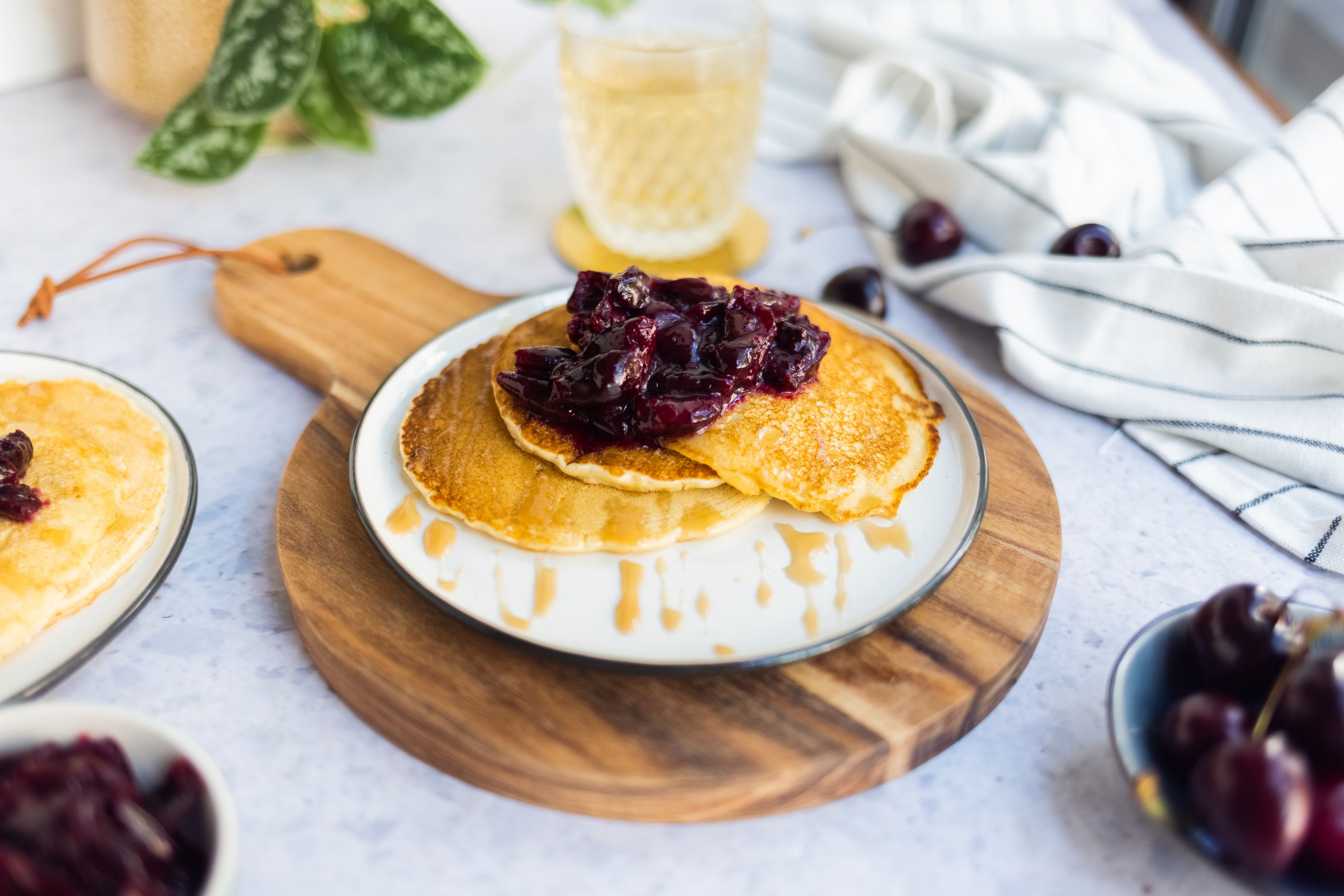 Vegan Buttermilk Pancakes with Cherry Compote