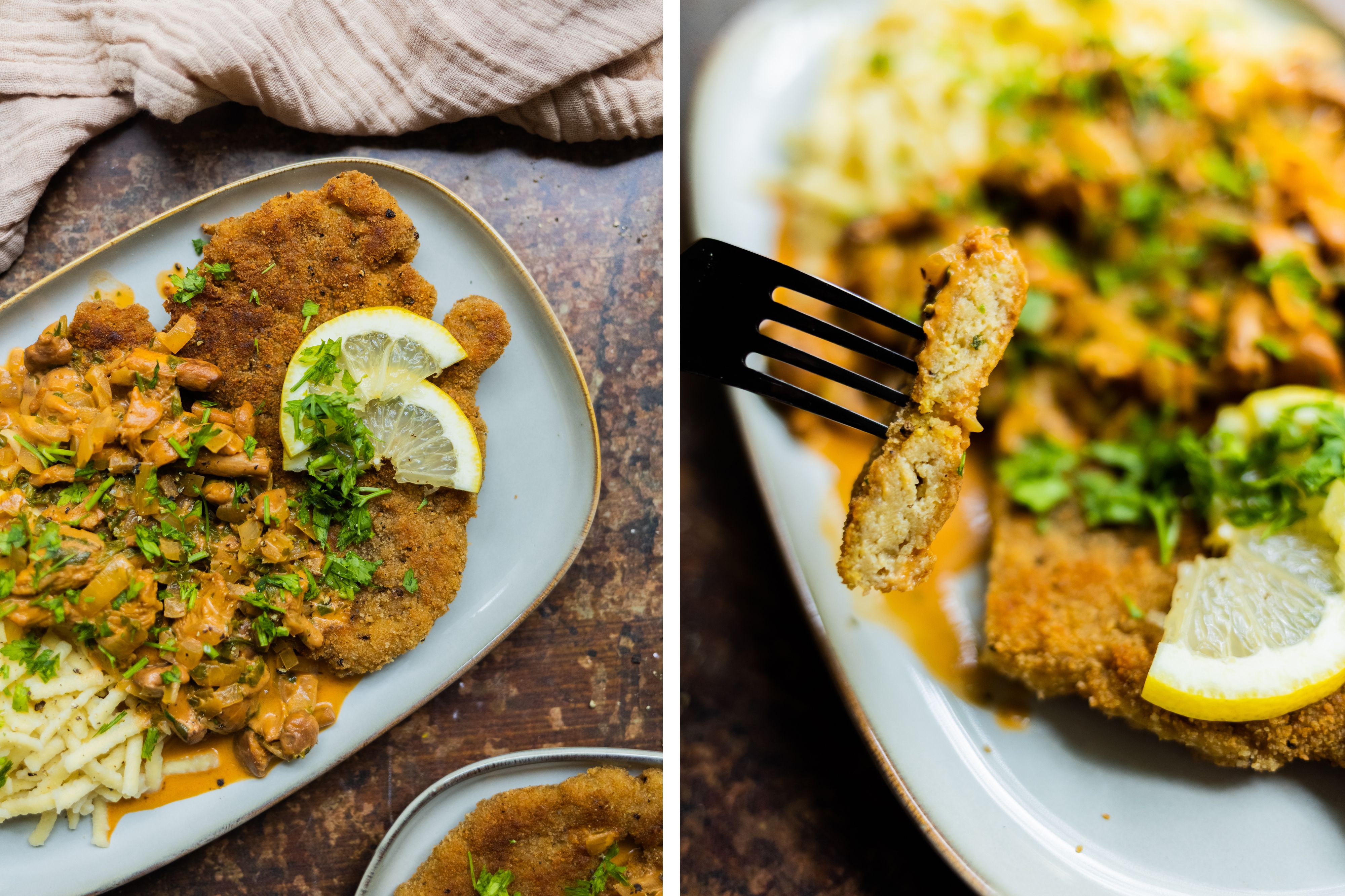 R668 Veganes Jägerschnitzel mit Pfifferlingen und Spätzle