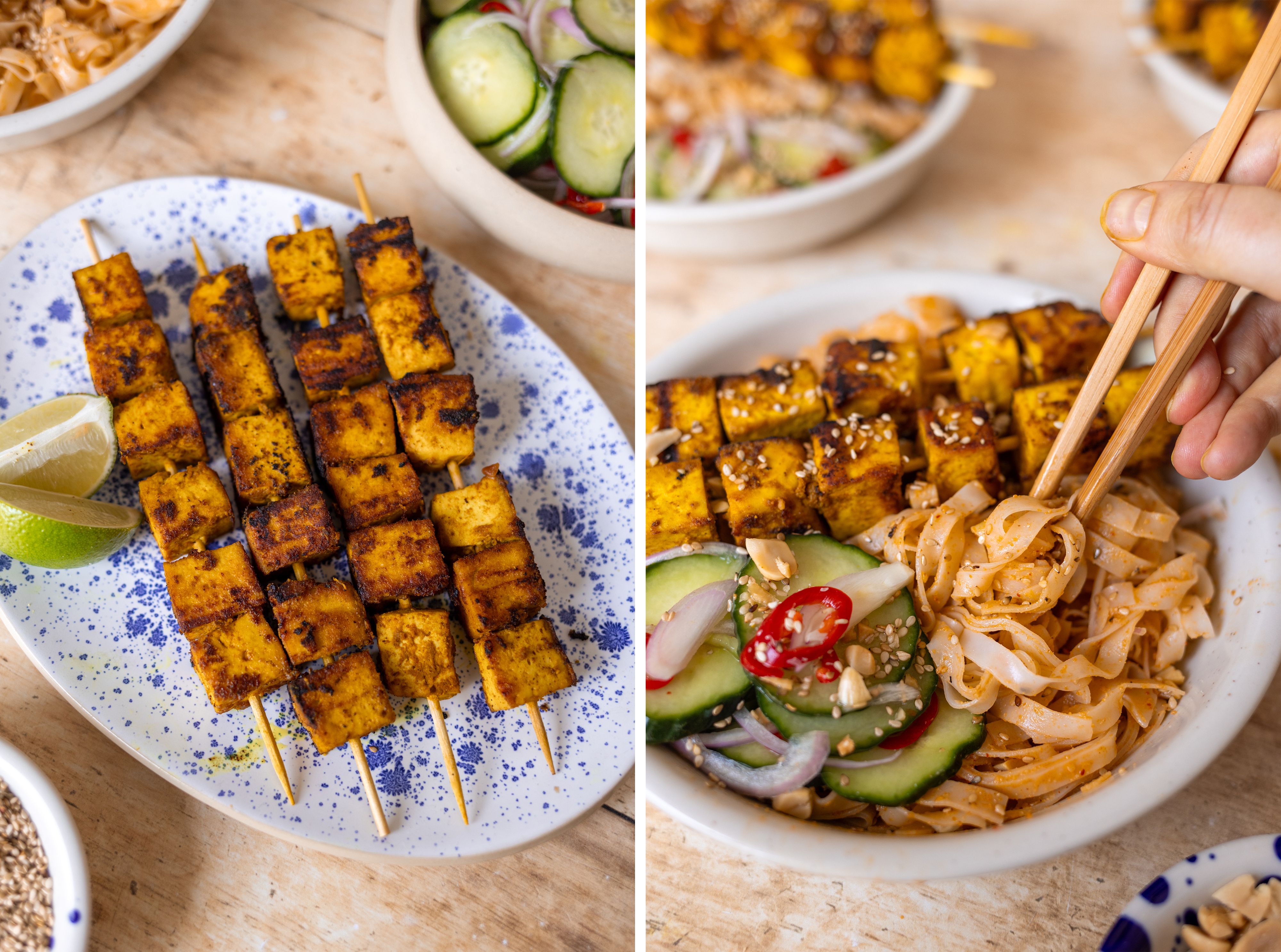 R1064 Tofu Satay Skewers with Rice Noodles and Quick Pickles