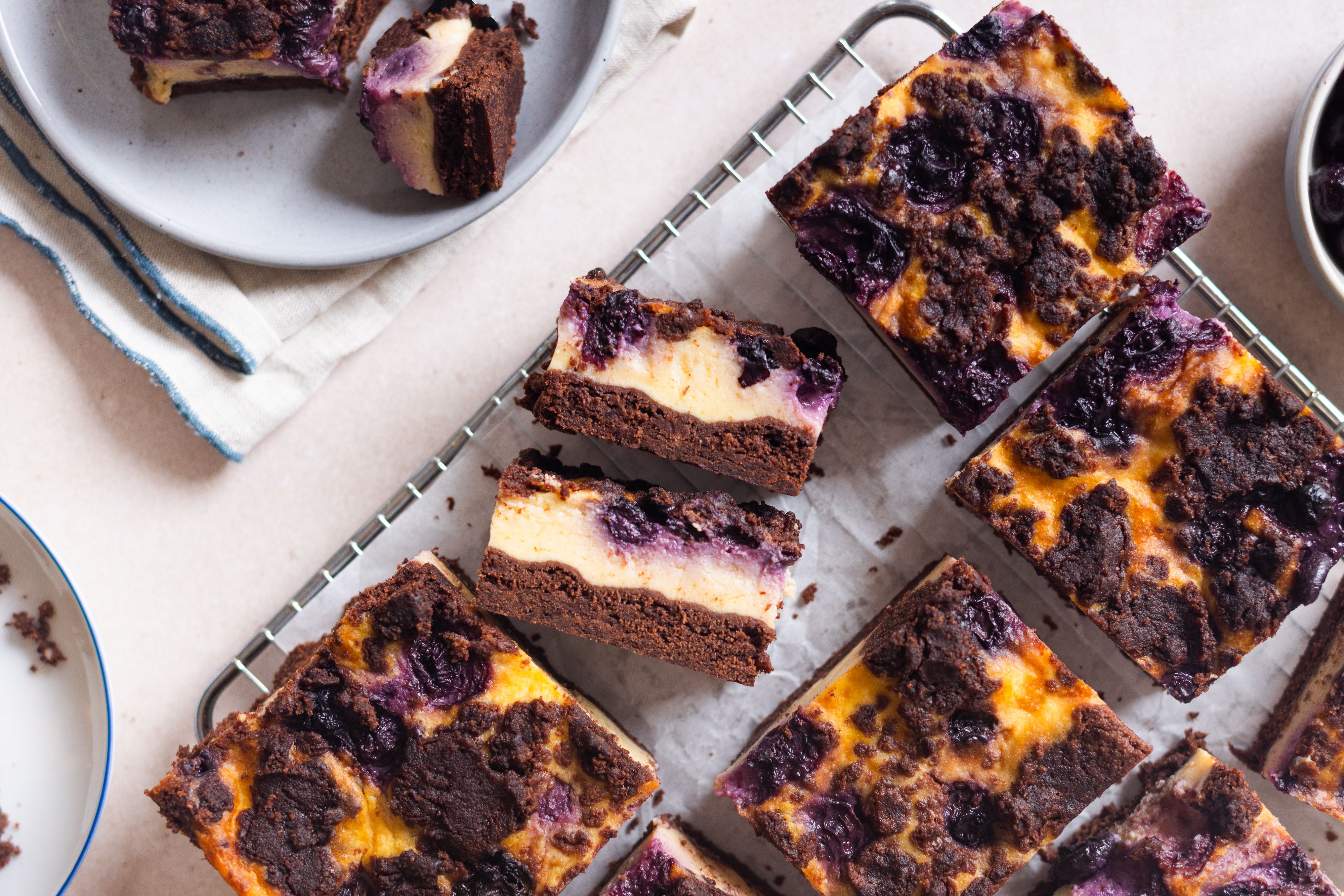 Vegan Blueberry Sheet Pan Chocolate Cheesecake