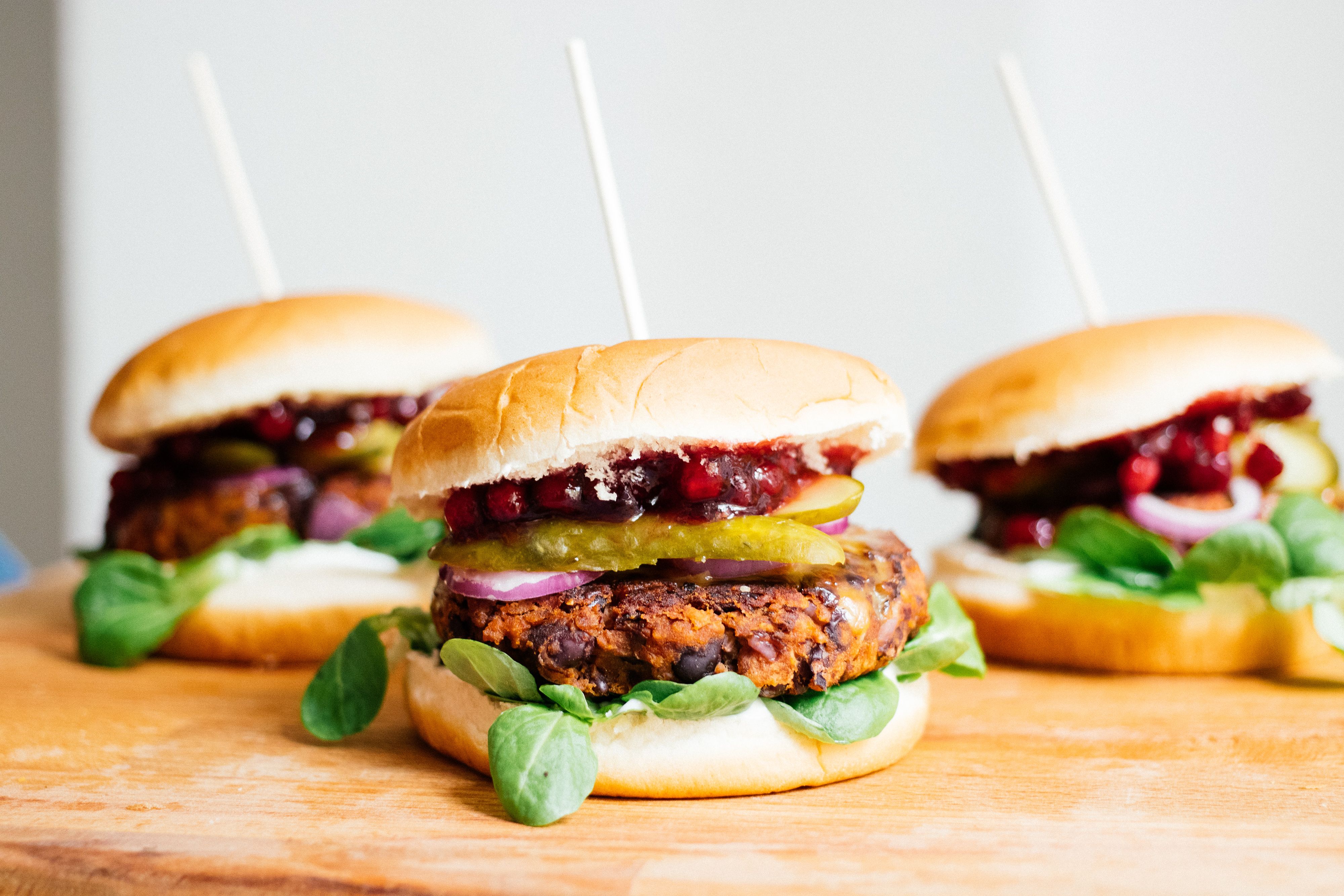 Vegan Burger with black bean patty & lingonberries