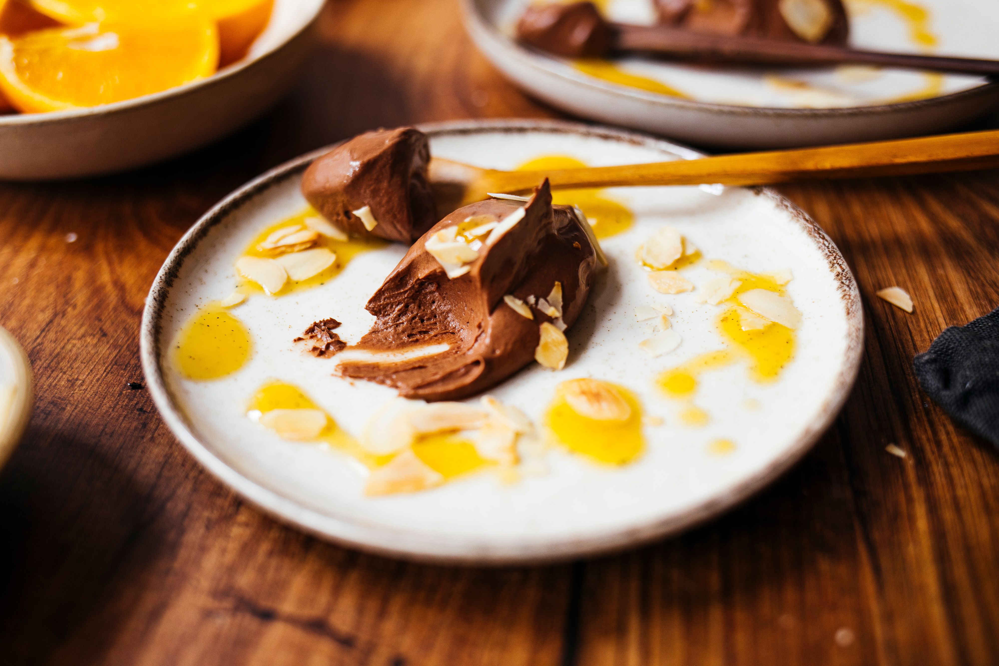 Vegan Chocolate Mousse (made from just 2 ingredients) with Orange and Vanilla sauce