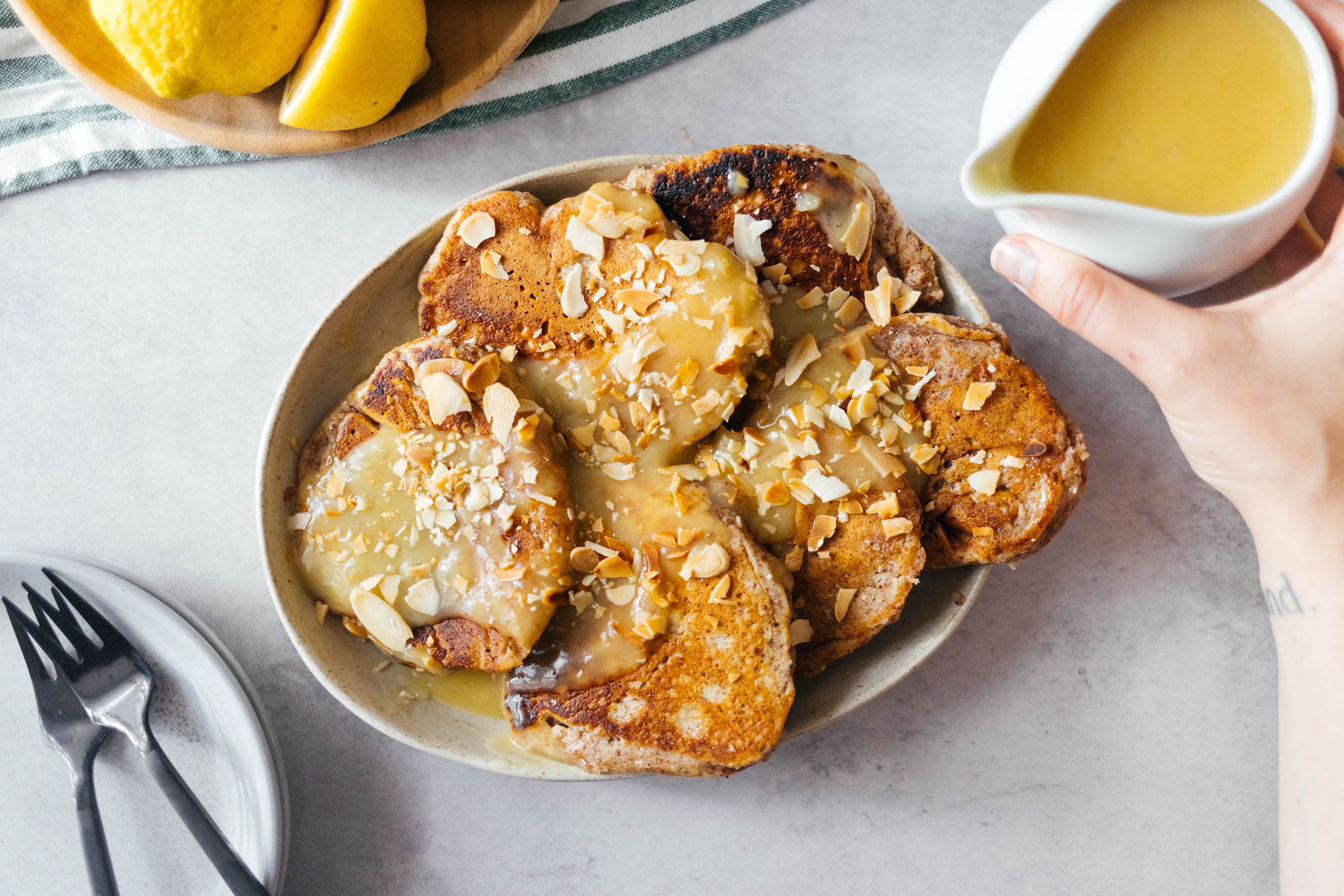 Vegan Almond Pancakes with Homemade Lemon Curd