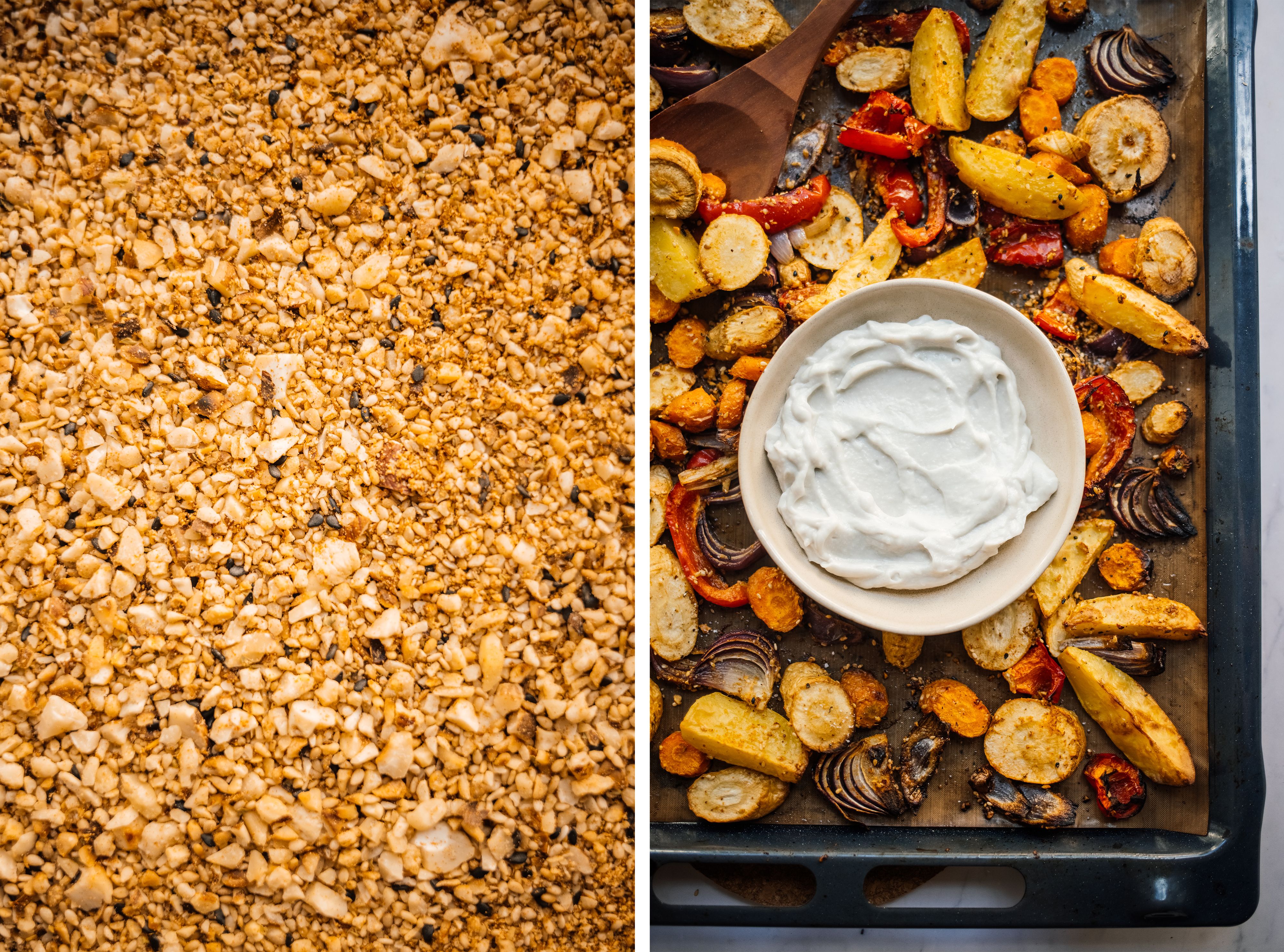 R246 Ofengemüse mit Dukkah und Toum