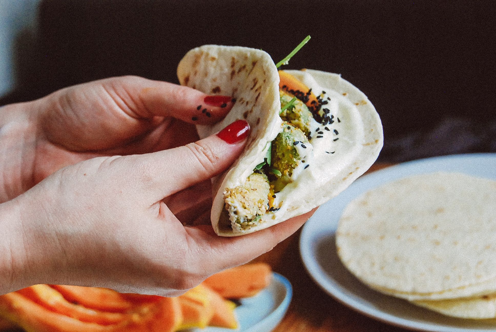 Taco with crispy baked Avocado & Lime Dip