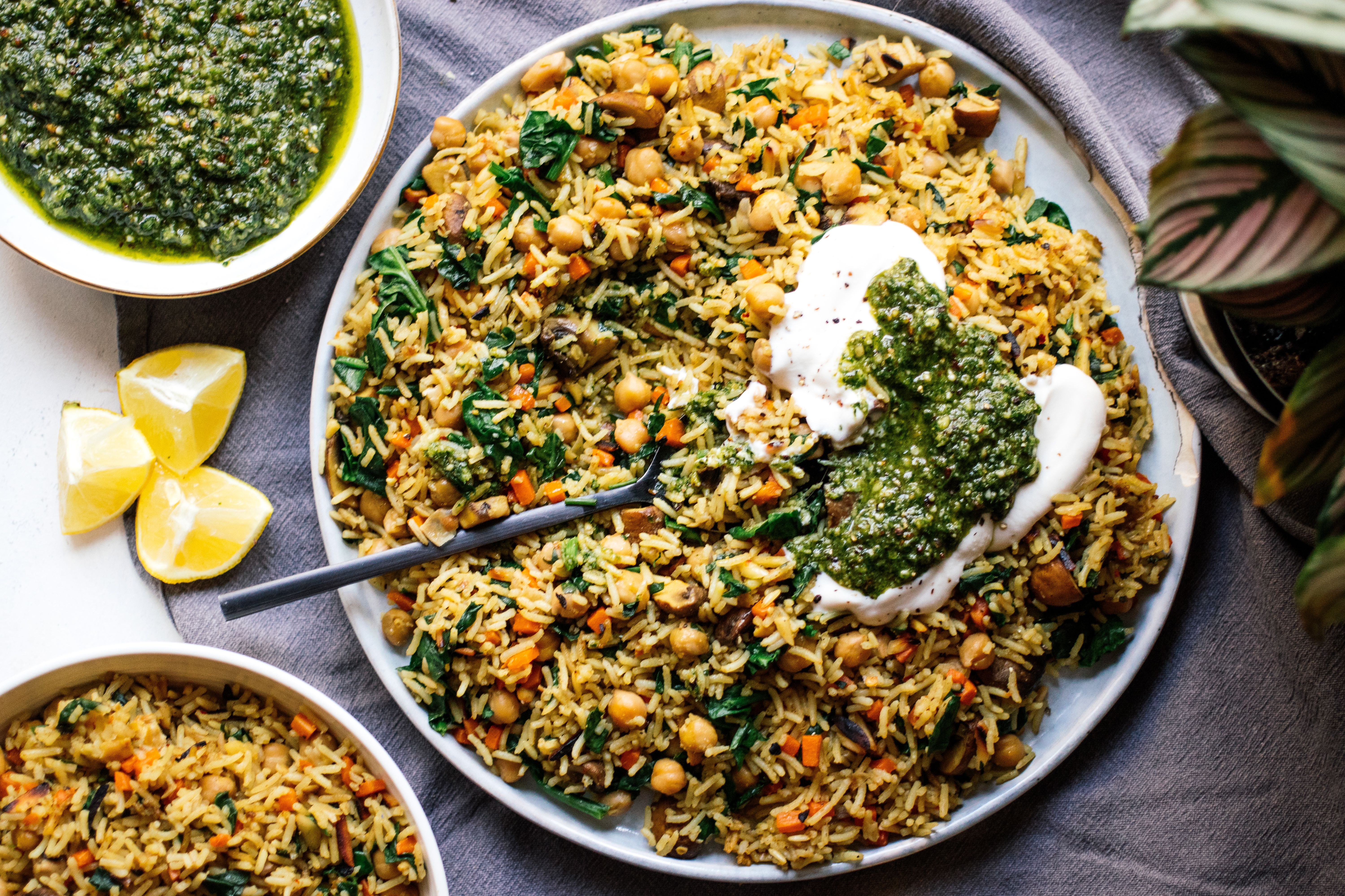 Vegan Pilaw with Chickpeas and Mushrooms