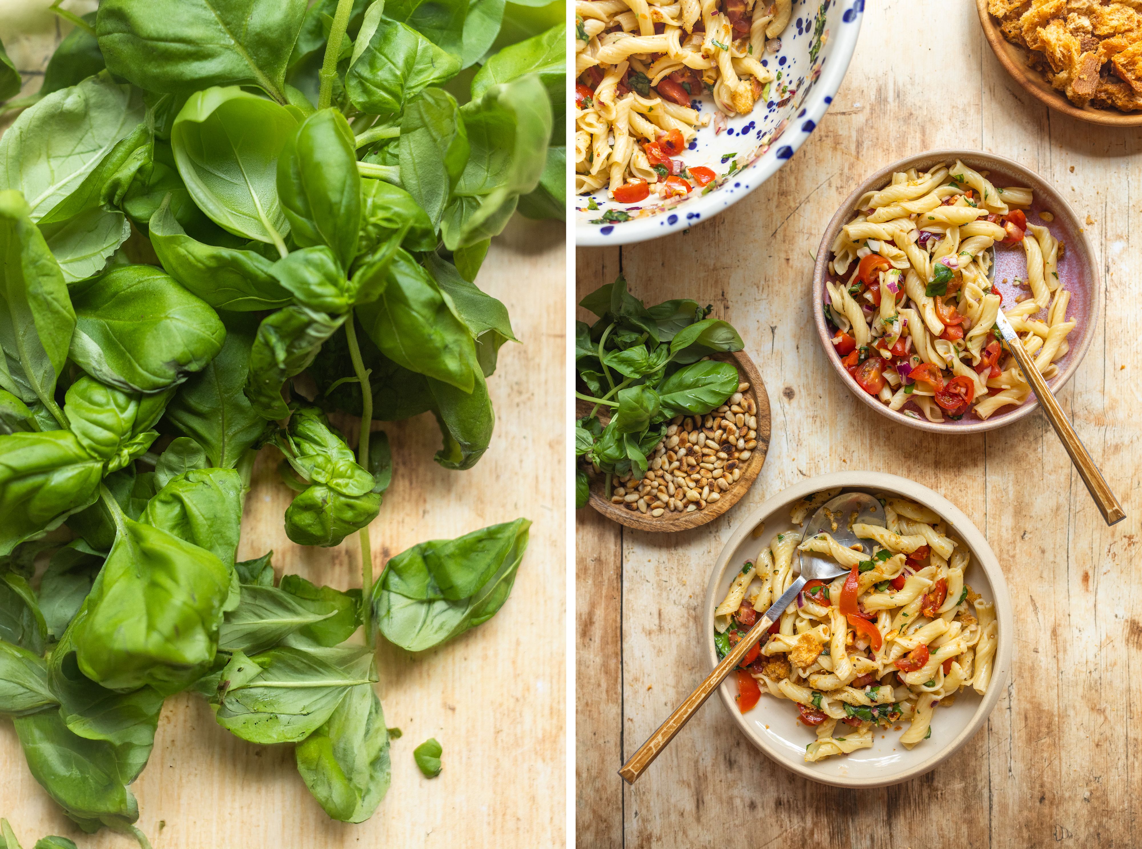 R976 Bruschetta-Nudelsalat mit knusprigen Croutons