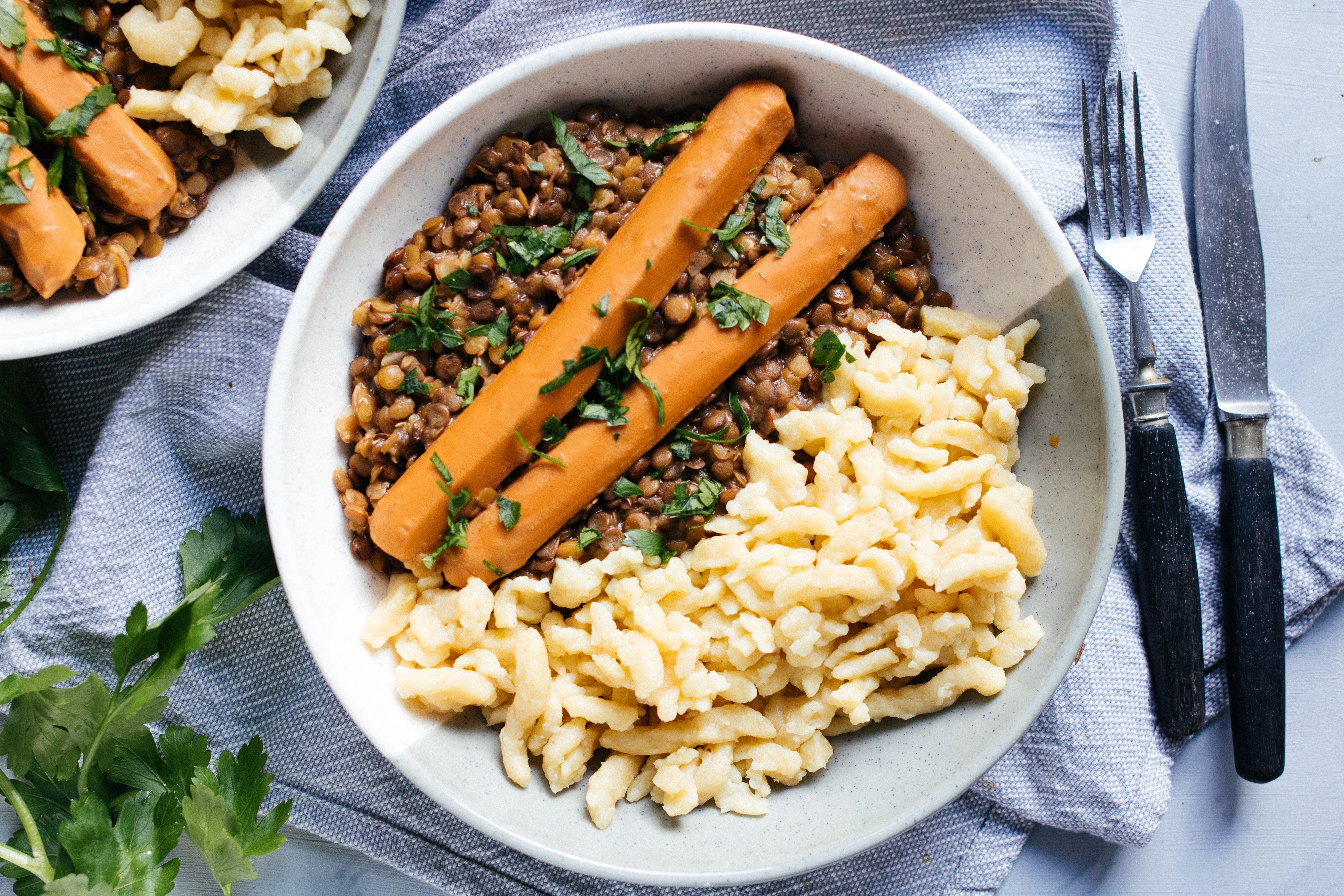 Vegan Lentils with Spaetzle (Swabian Pasta)