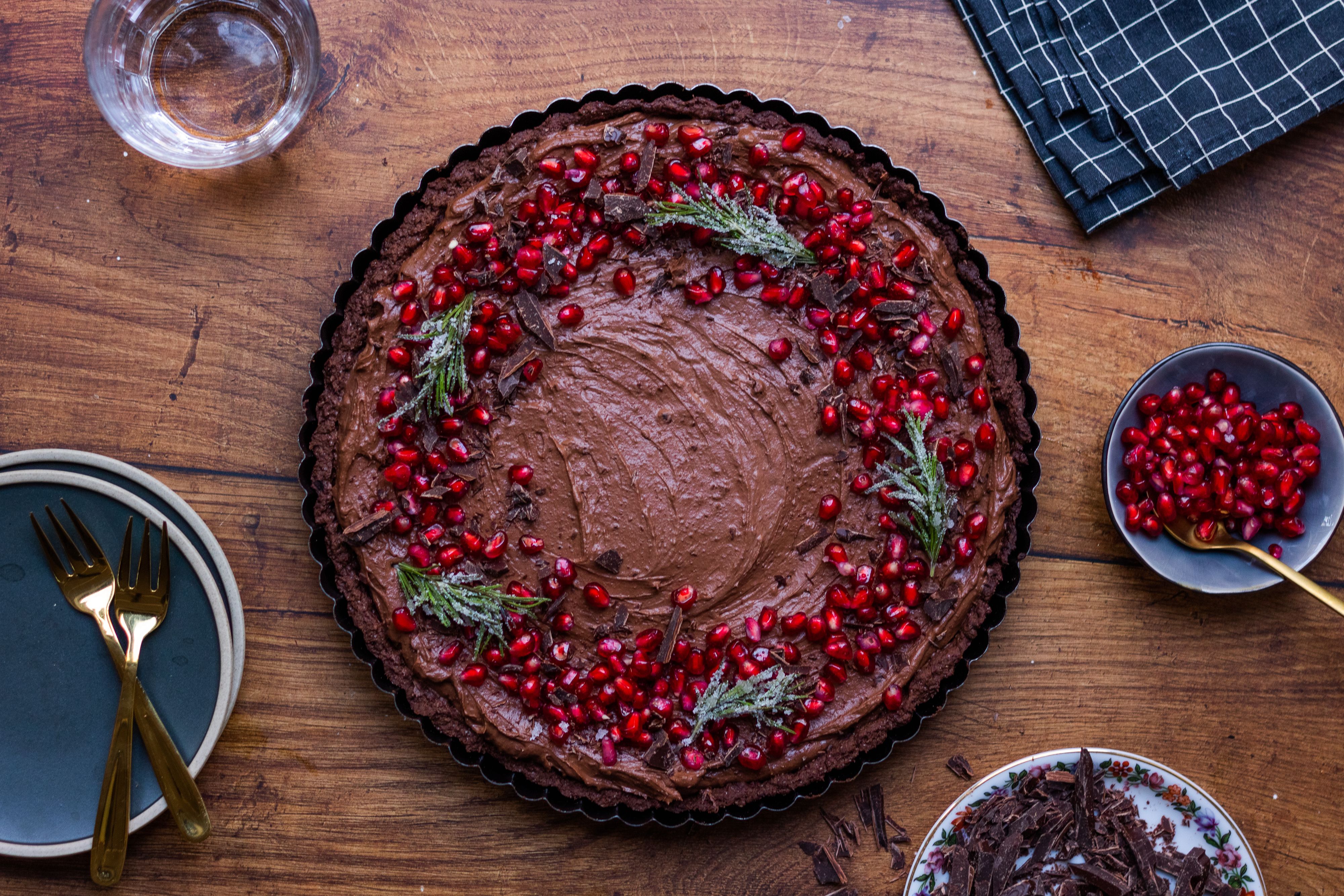 Vegan Chocolate Pomegranate Tart