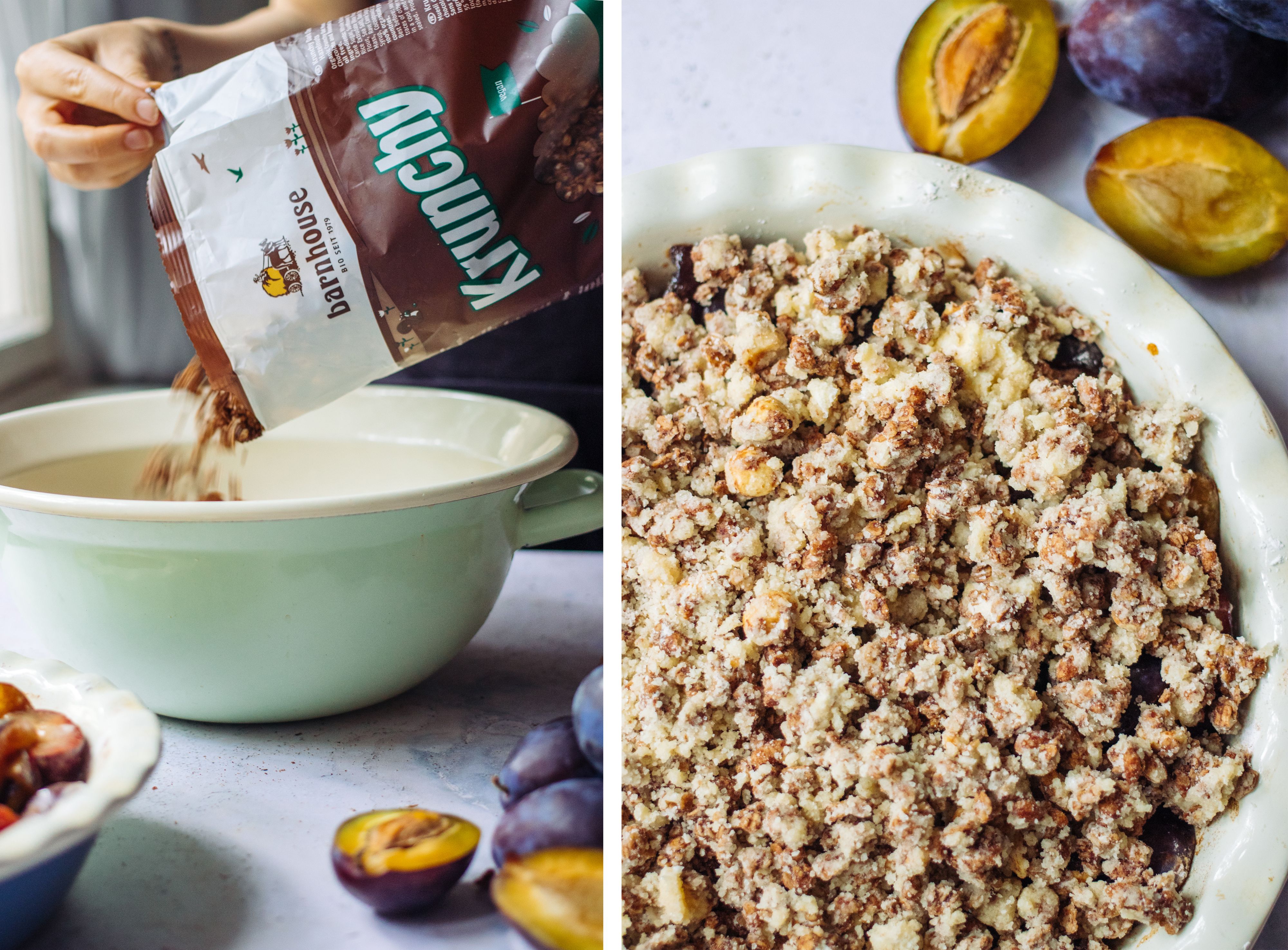 R544 Veganer Schokoladencrumble mit Zwetschgen