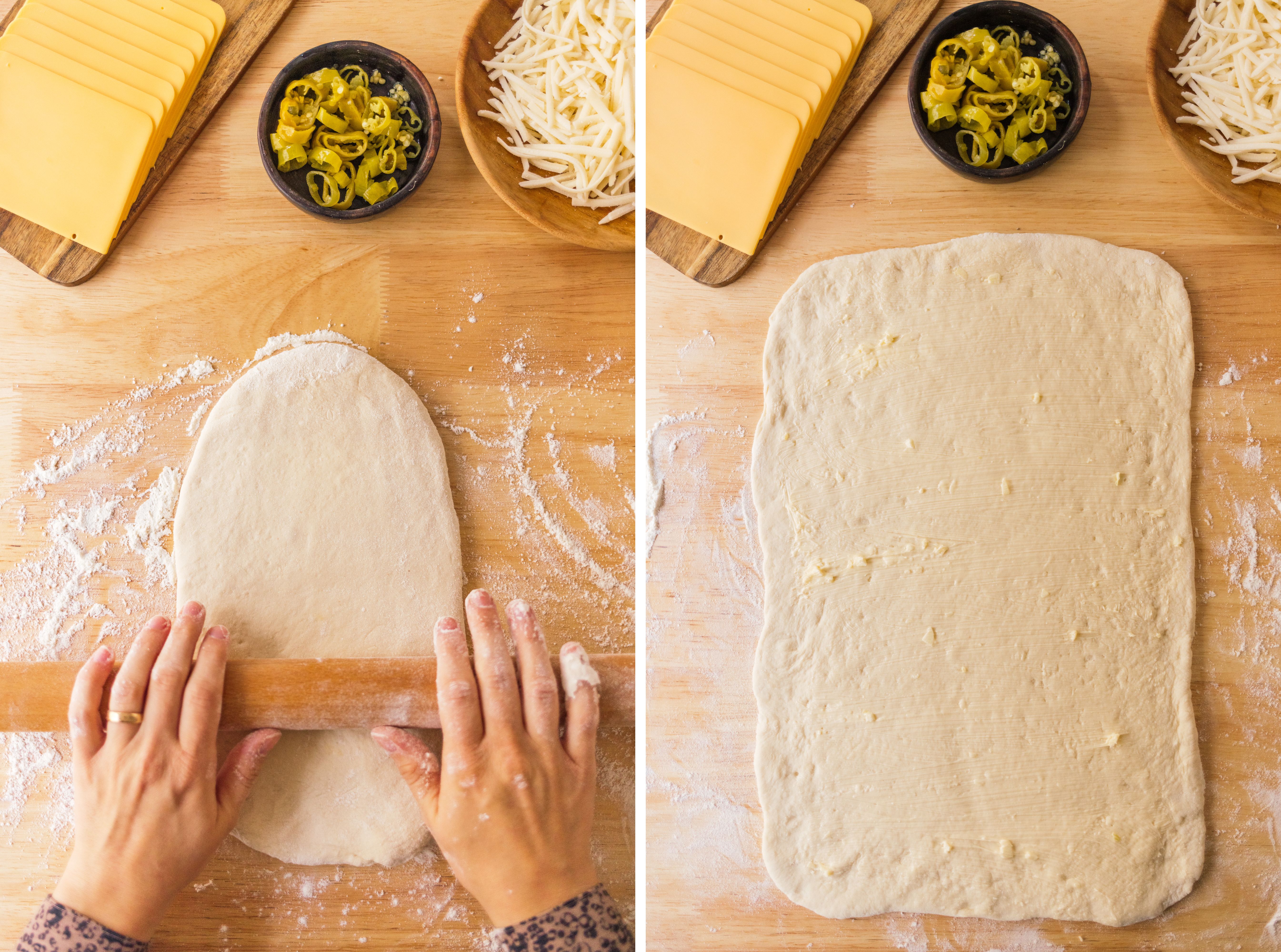 R846 Gefüllte Pizzarolle (aka Stromboli) mit veganer Salami und Pfefferonen