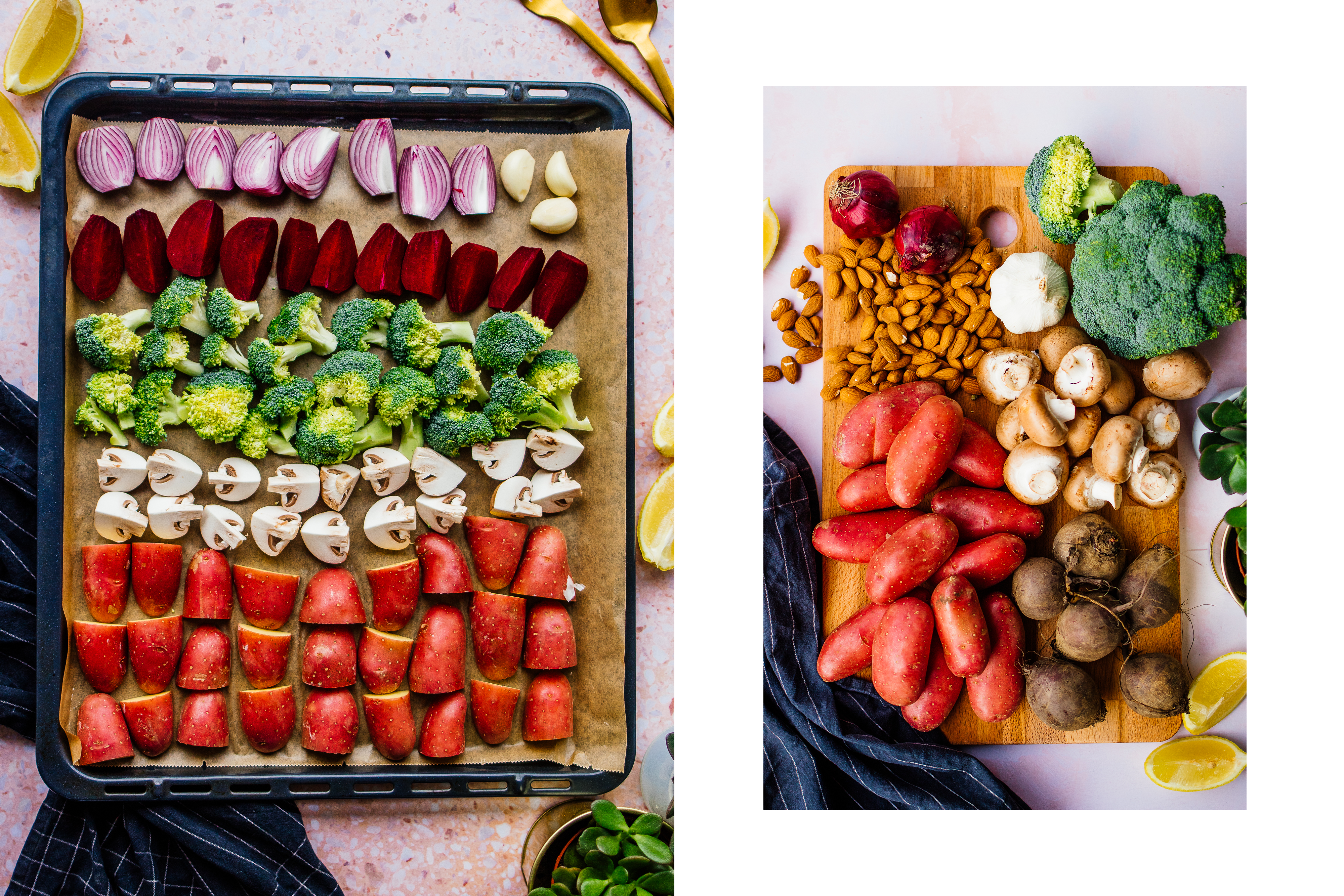 R607 Vegane Tahin-Joghurt-Creme mit geröstetem Brokkoli, Pilzen & Mandeln