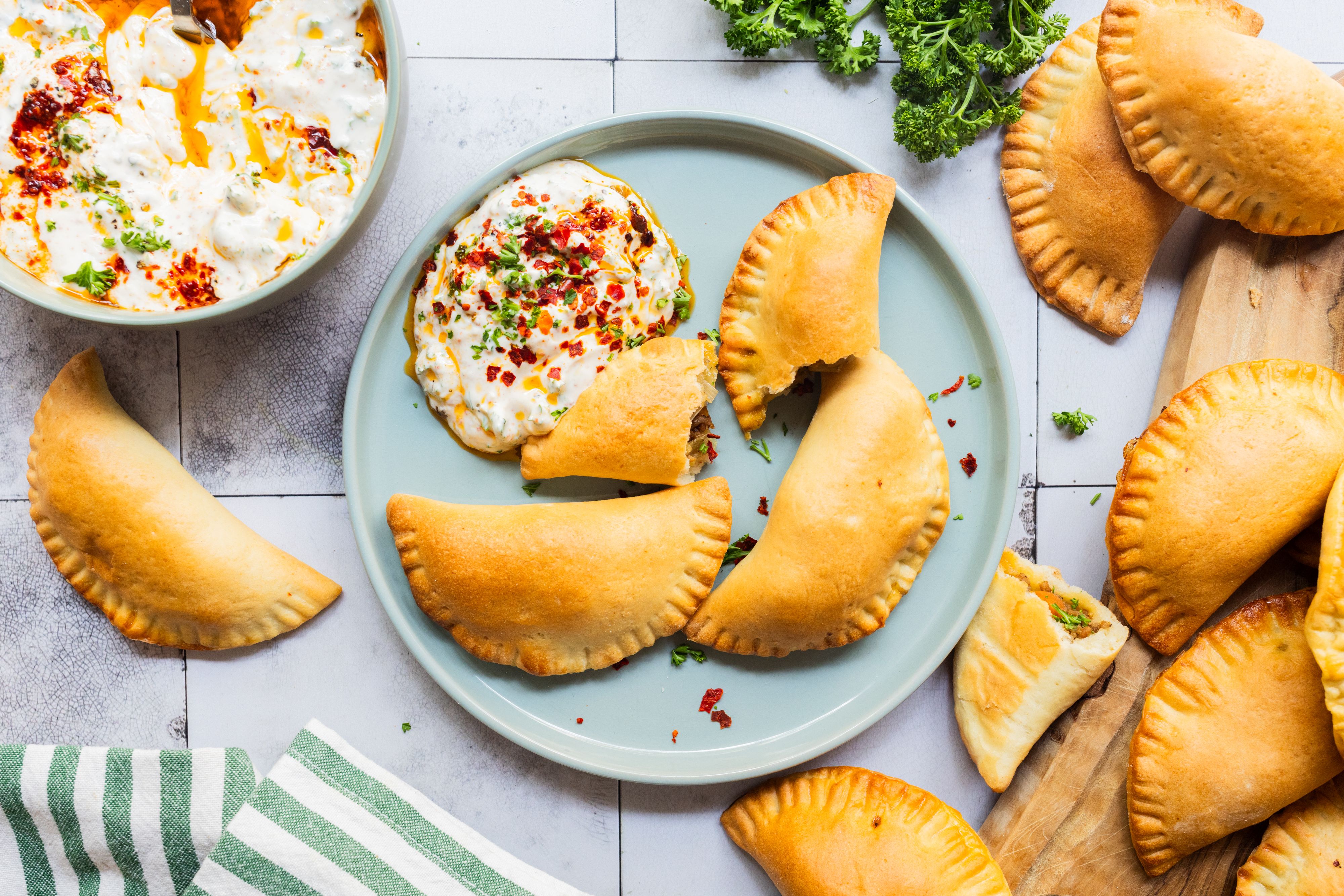 Baked Pierogi with Vegan Mince Filling and Dip 