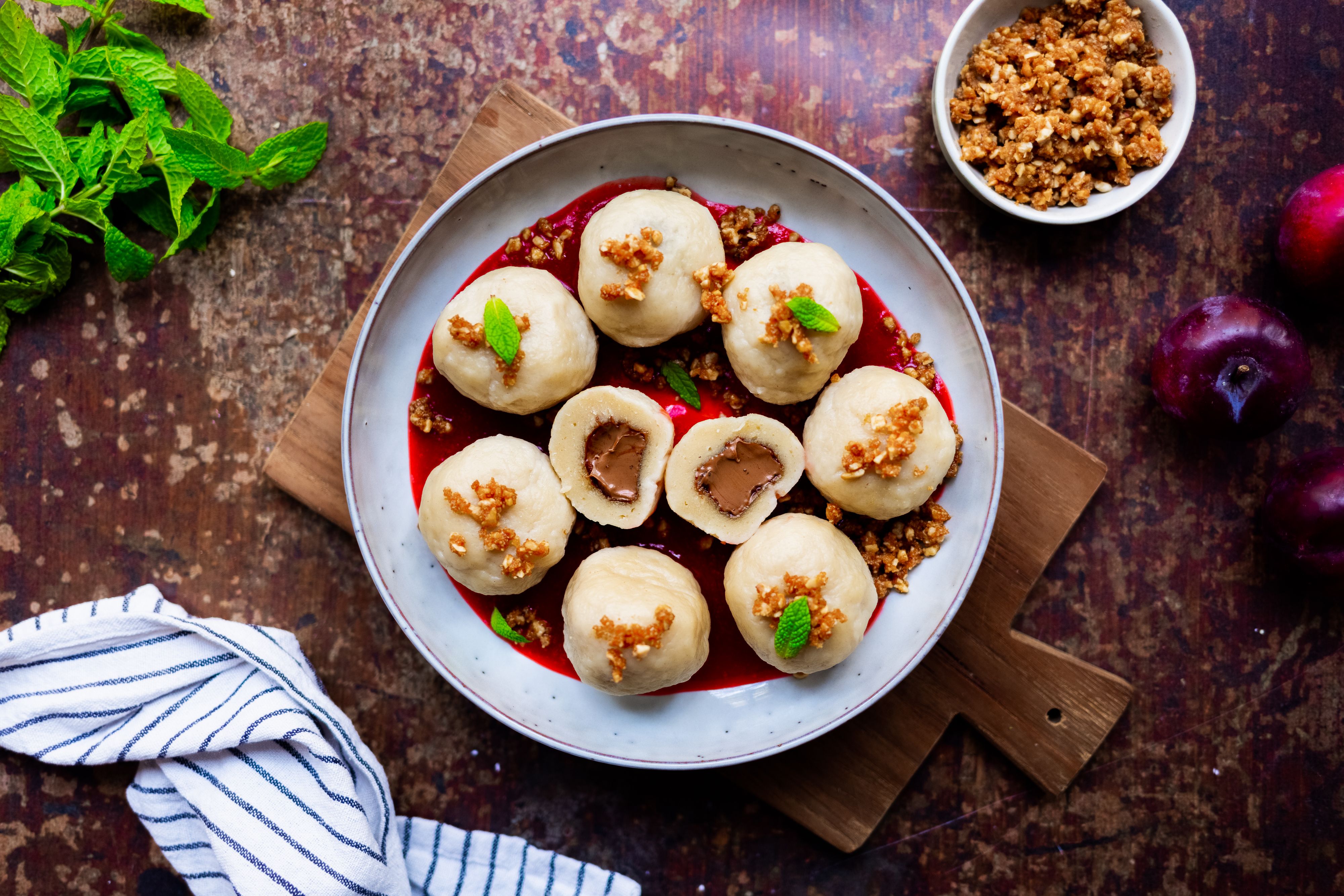 Vegan Nougat Dumplings with Plum Sauce