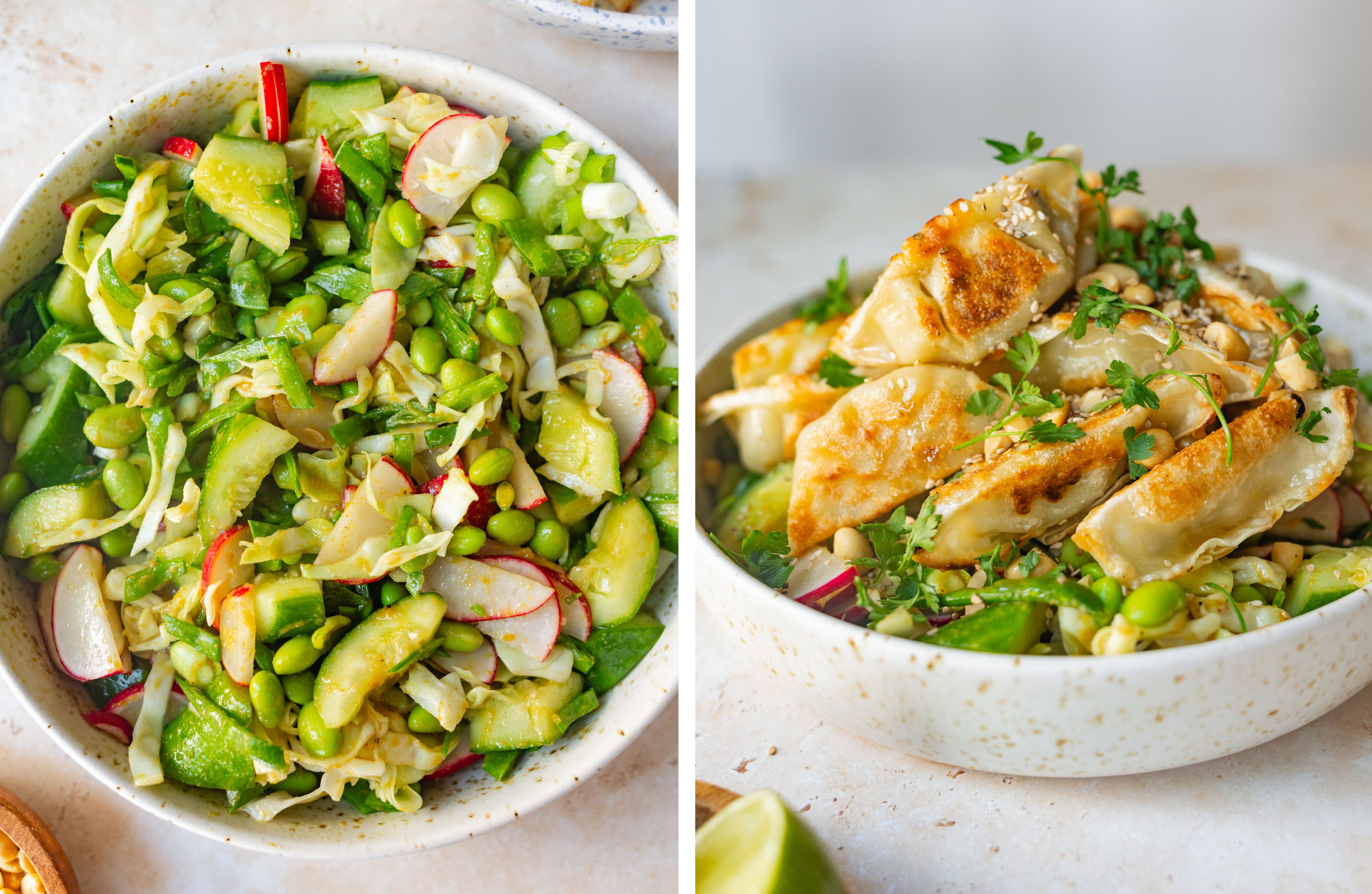 R963 Knuspriger Dumpling Salat mit Currydressing