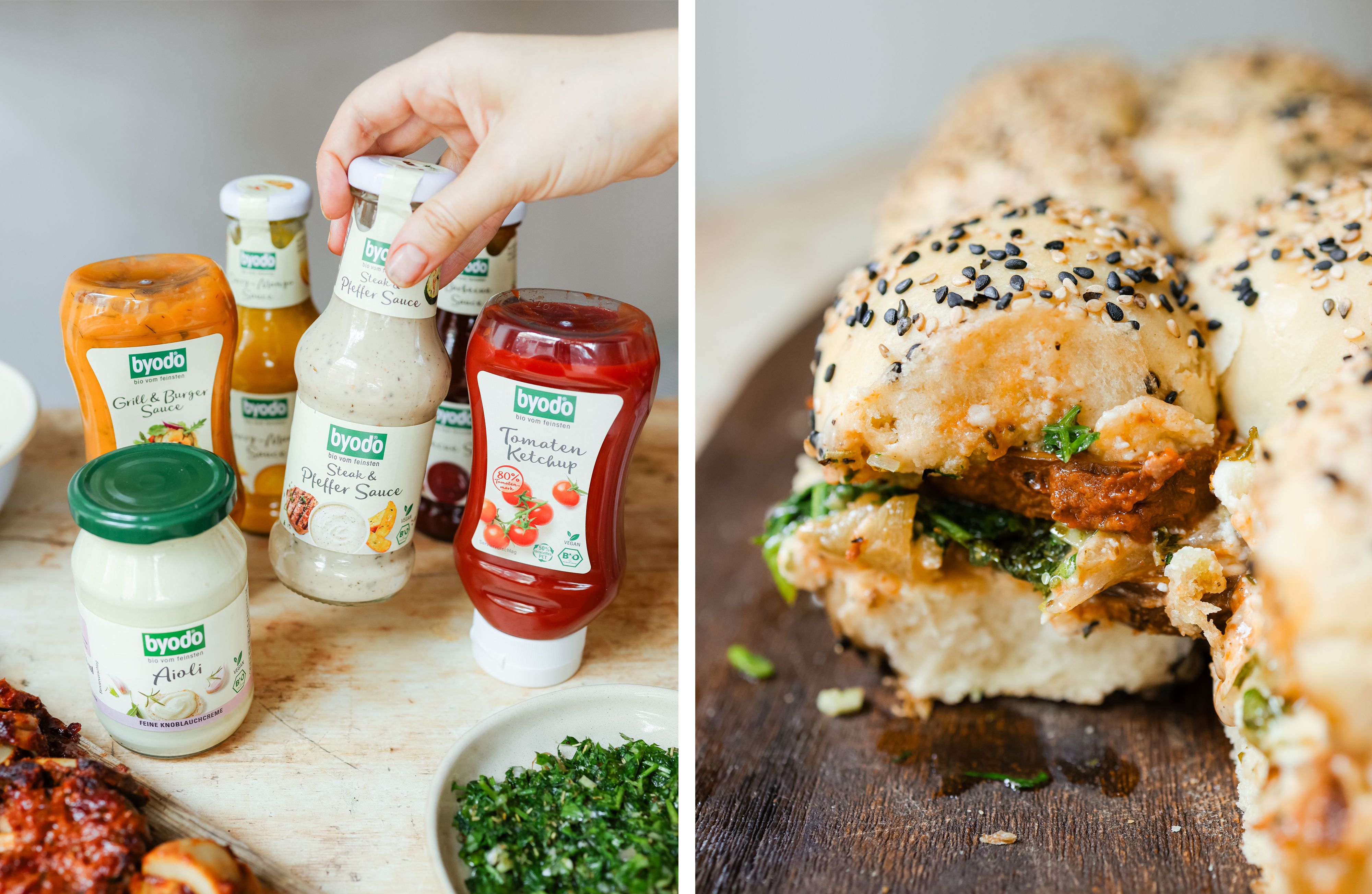 R949 Vegane Mini-Portobello-Burger mit selbstgemachten Brötchen