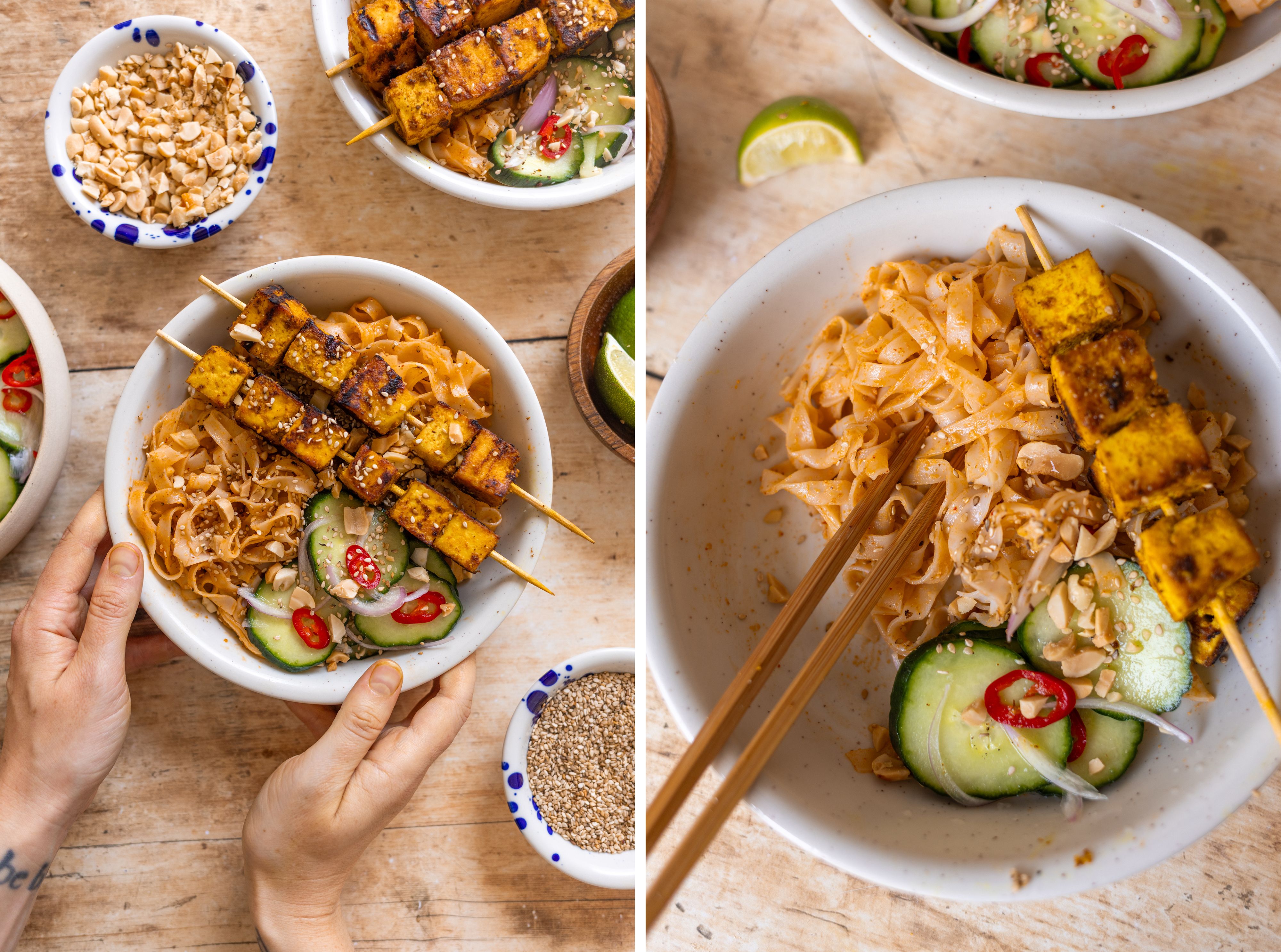 R1064 Tofu Satay Skewers with Rice Noodles and Quick Pickles