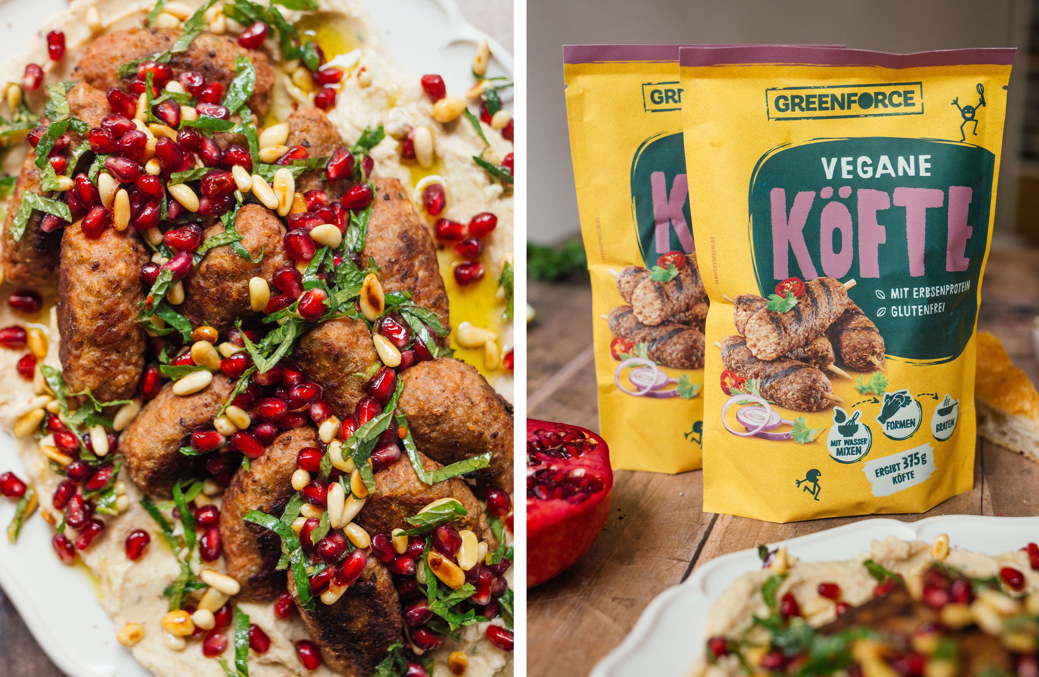 R891 Vegane Köfte auf weißem Bohnen-Püree