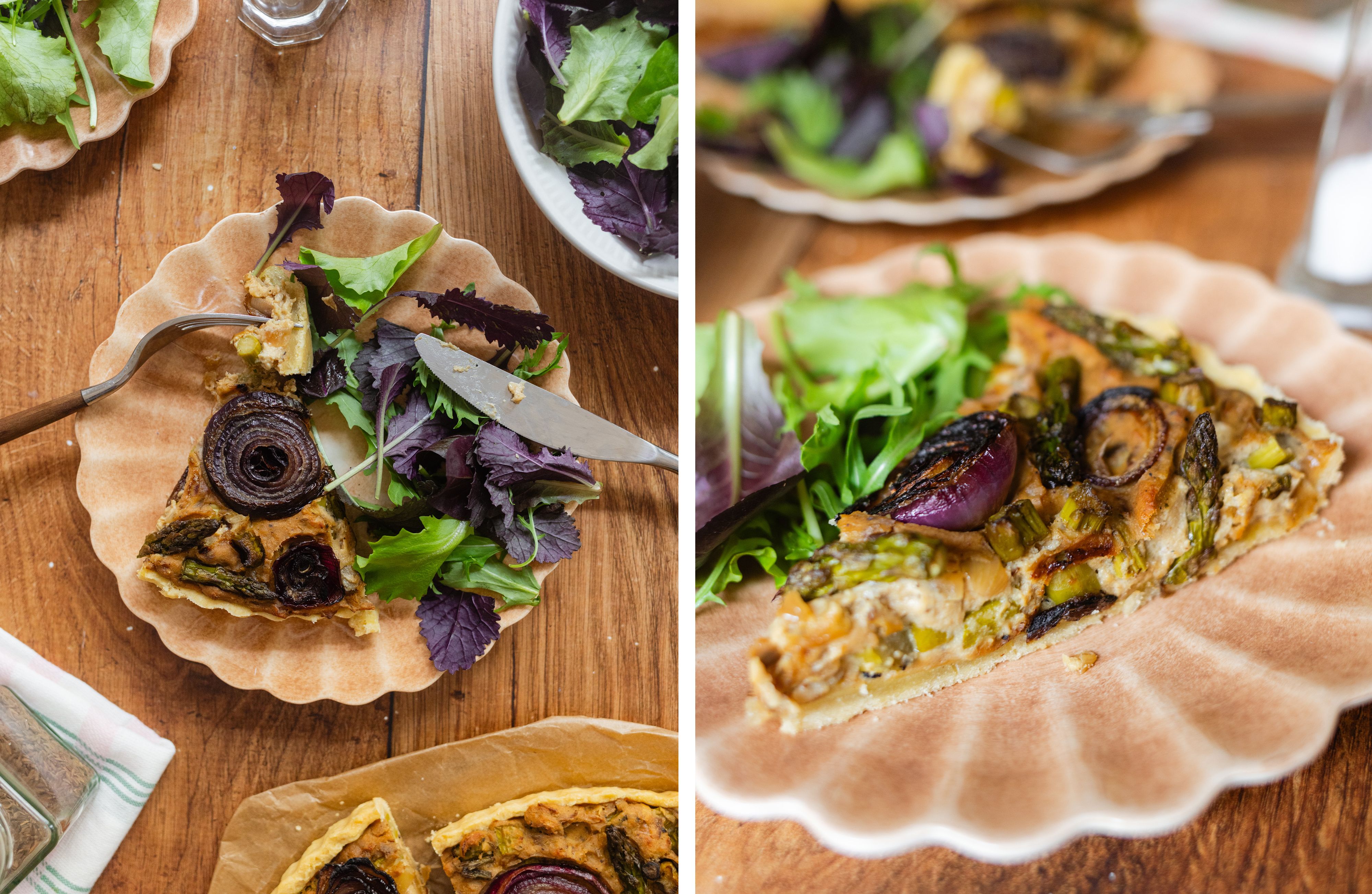 R580 Vegane Zwiebelquiche mit grünem Spargel