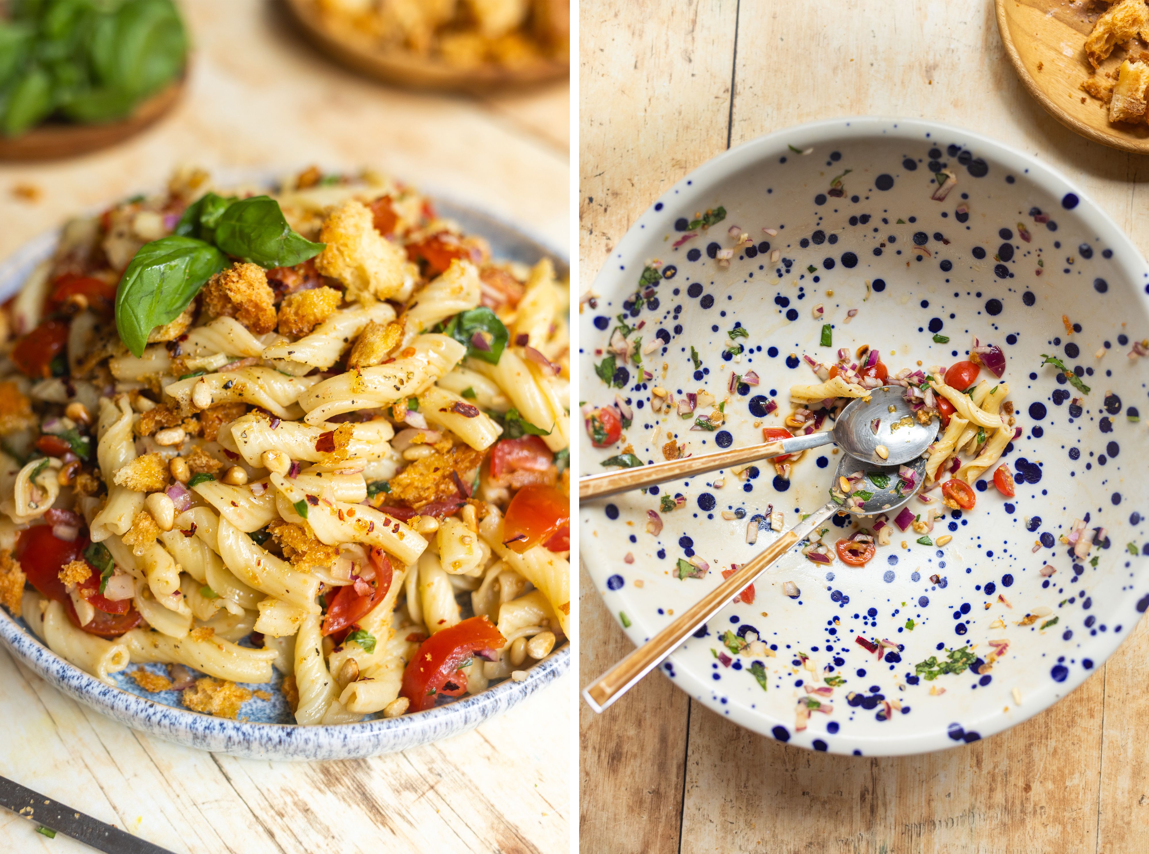 R976 Bruschetta-Nudelsalat mit knusprigen Croutons