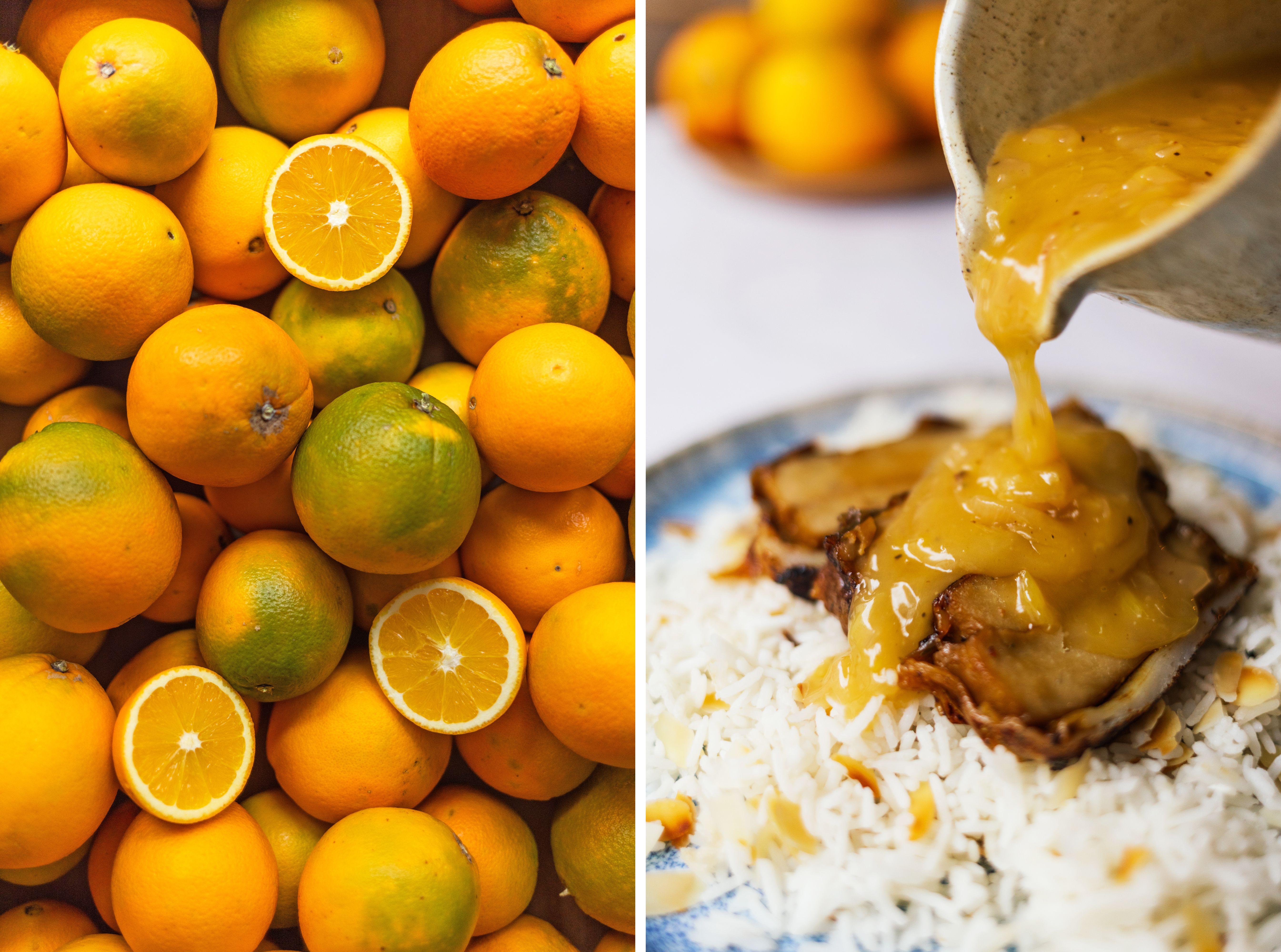 R844 Vegane Ente mit Orangensoße und Mandelreis