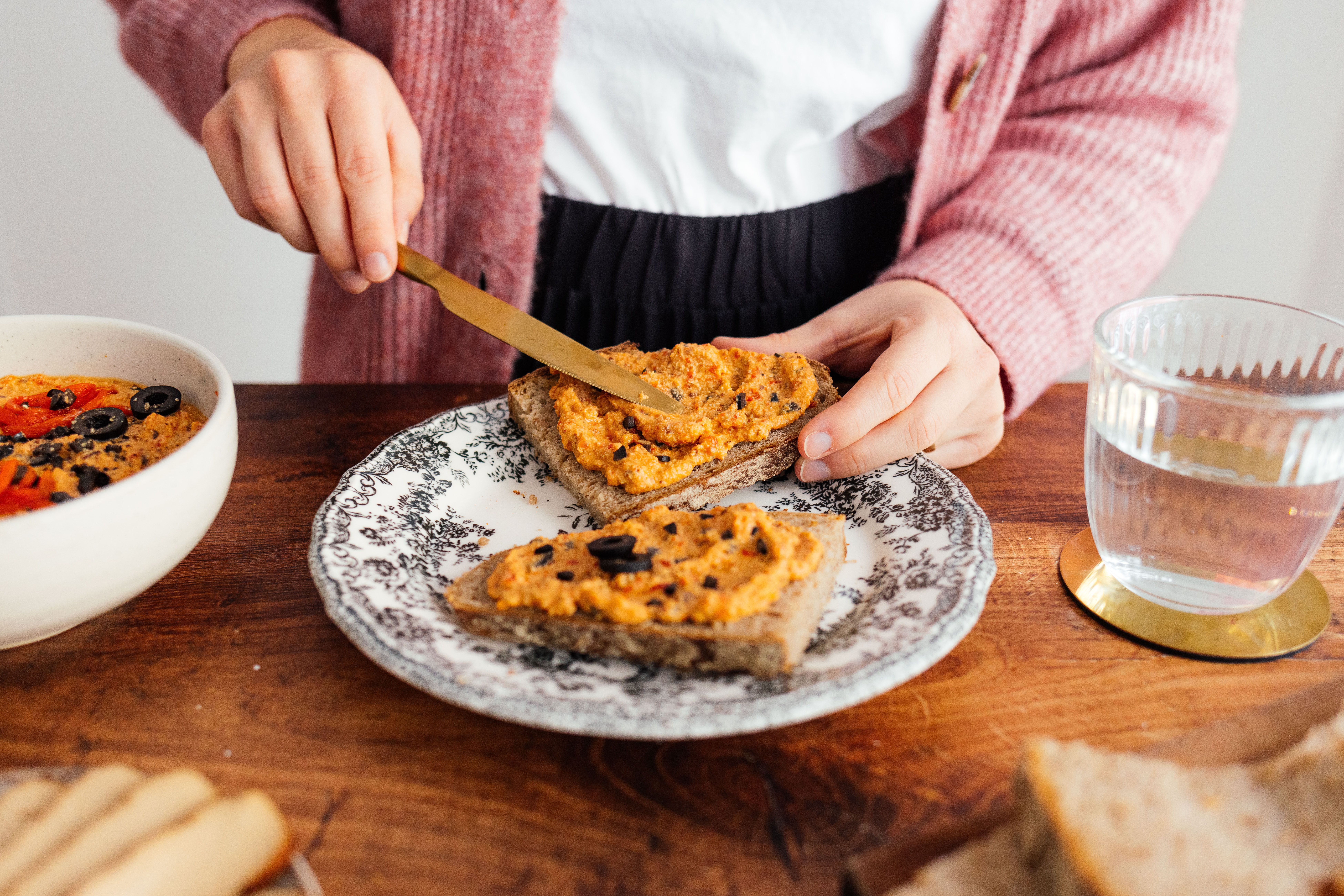 Vegan Spread with Grilled Peppers, Smoked Tofu and Olives